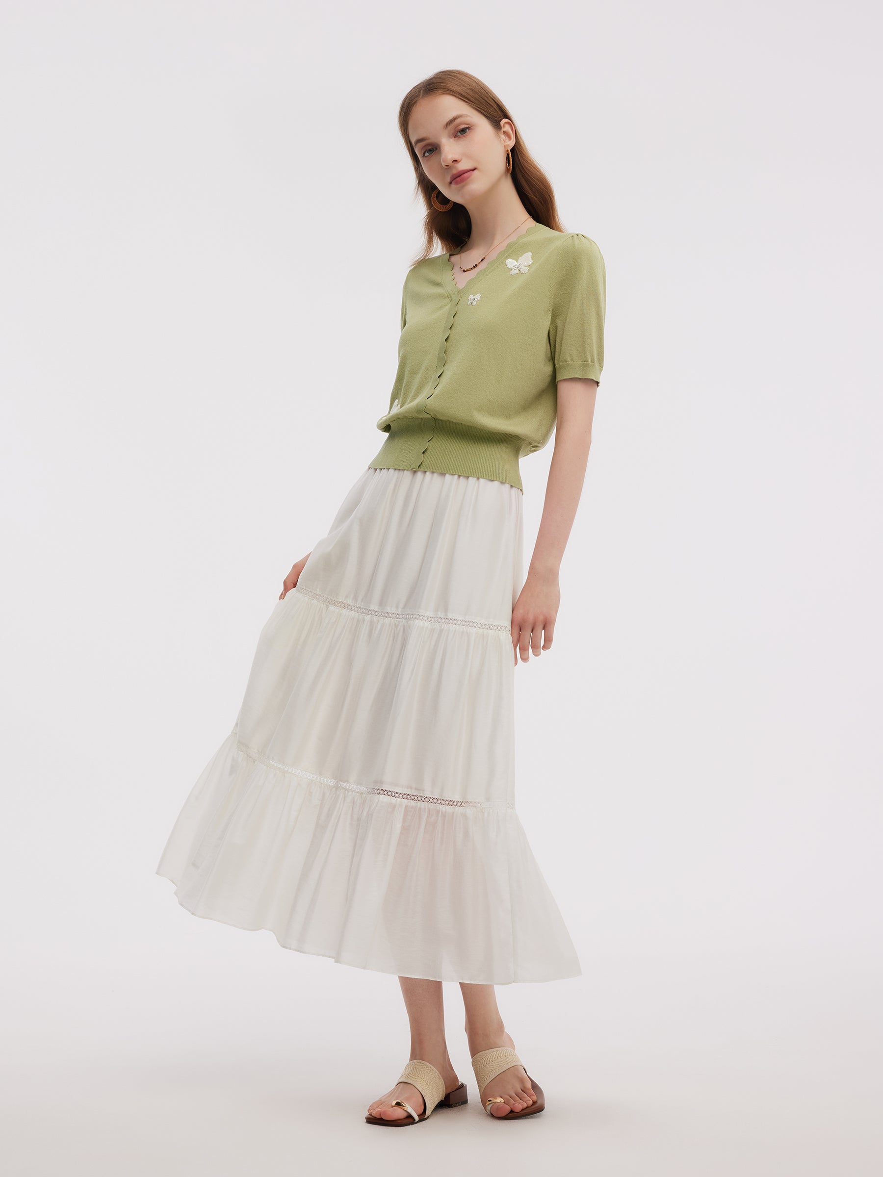 Tencel Blend Butterfly Embroidered Women Knit Top