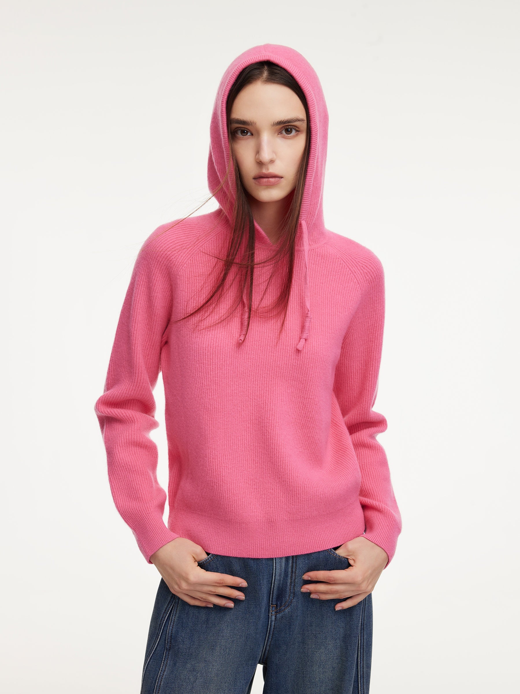 100% Wool Straight Cut Women Knit Hoodie