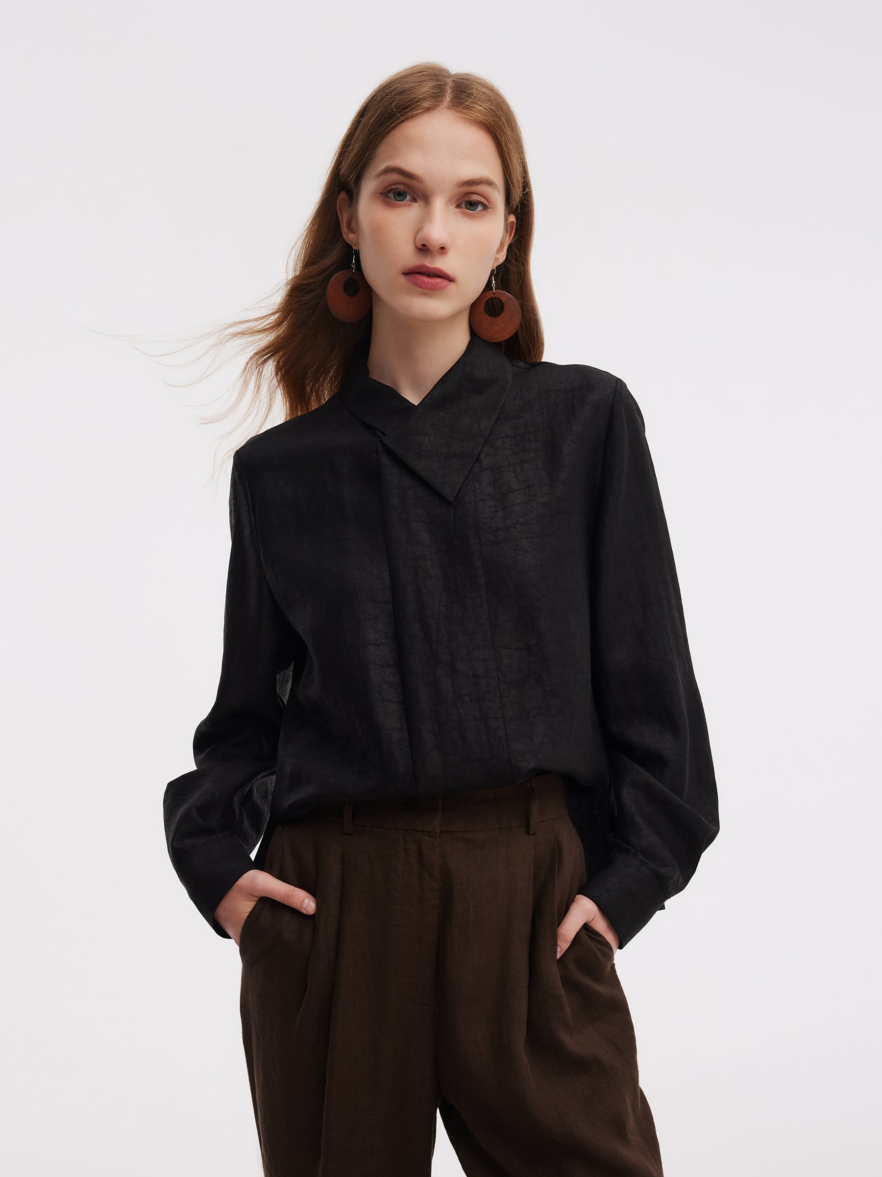 18MM Xiang Yun Silk Cross Front Collar Women Blouse