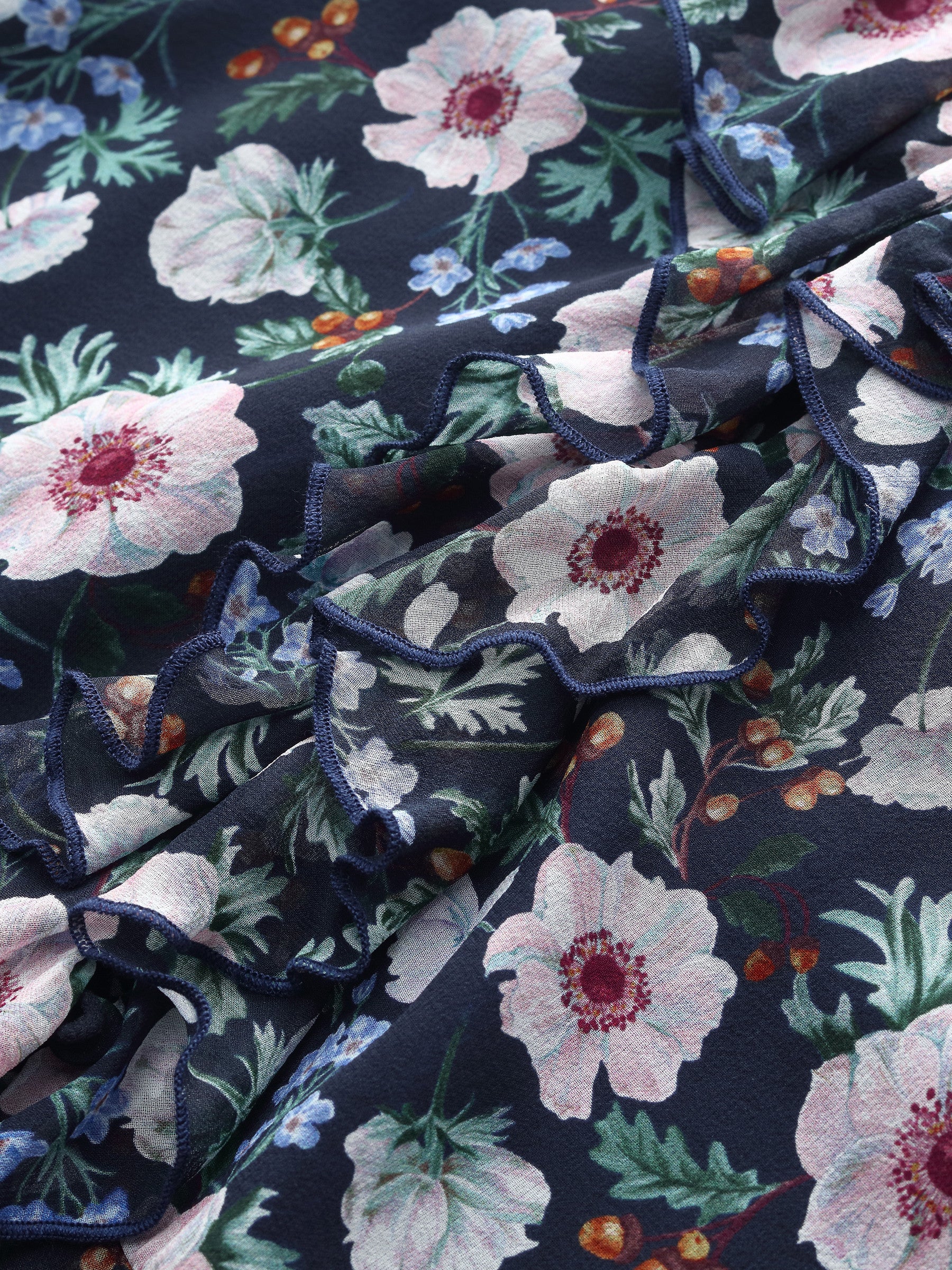 10MM Mulberry Silk Floral Print Women Ruffle V-Neck Blouse