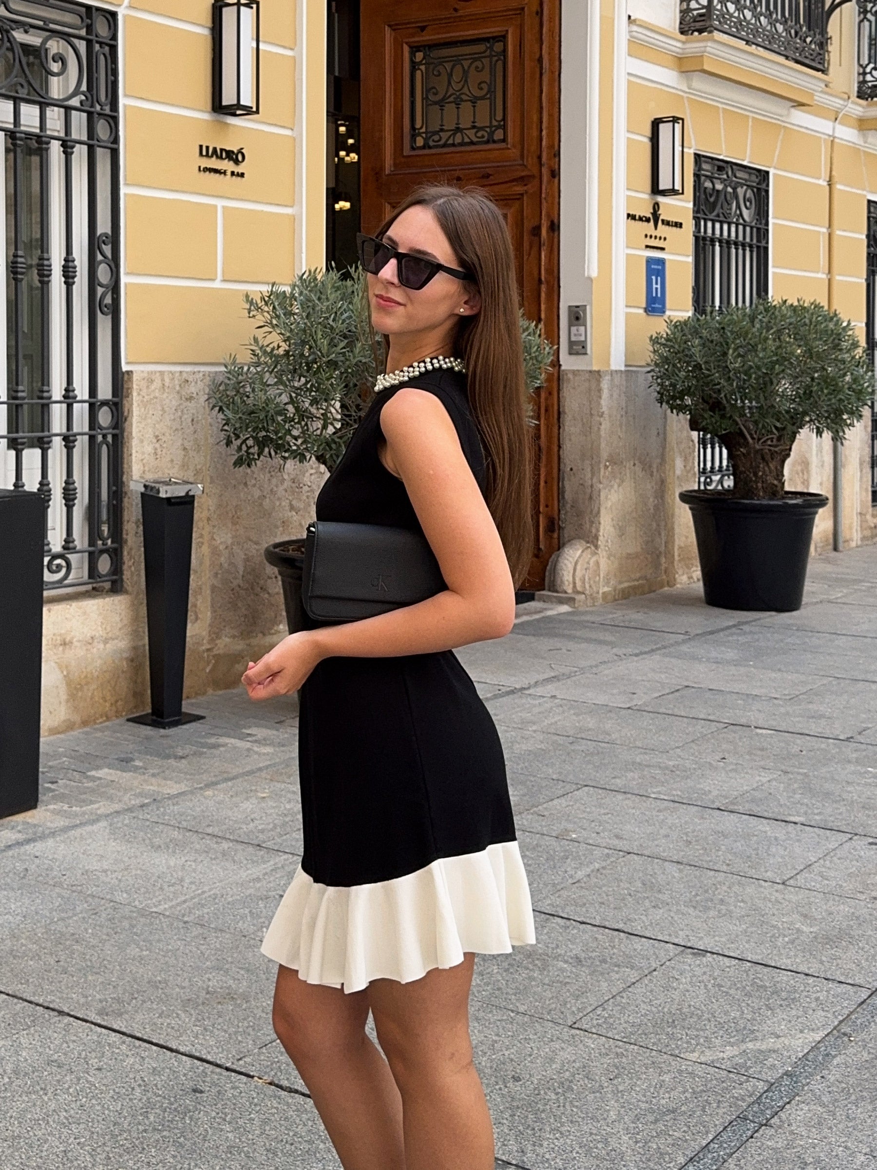 Tencel Blend Beaded Neck Women Sleeveless Knit Mini Dress