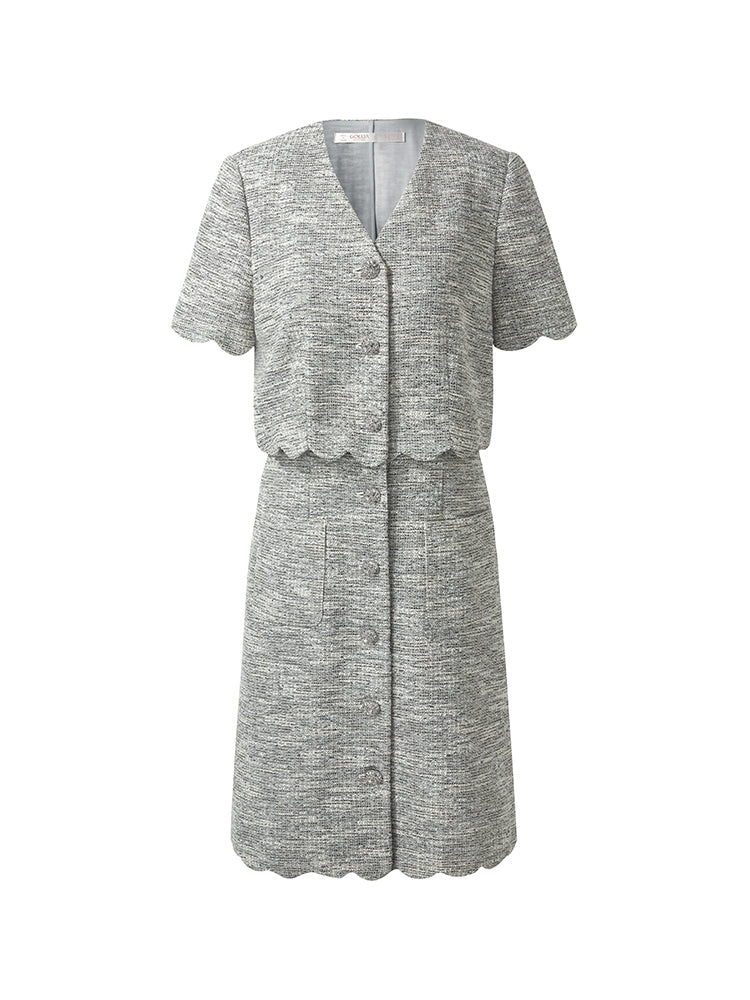 Faux Two-Piece Scallop Hem Women Mini Dress