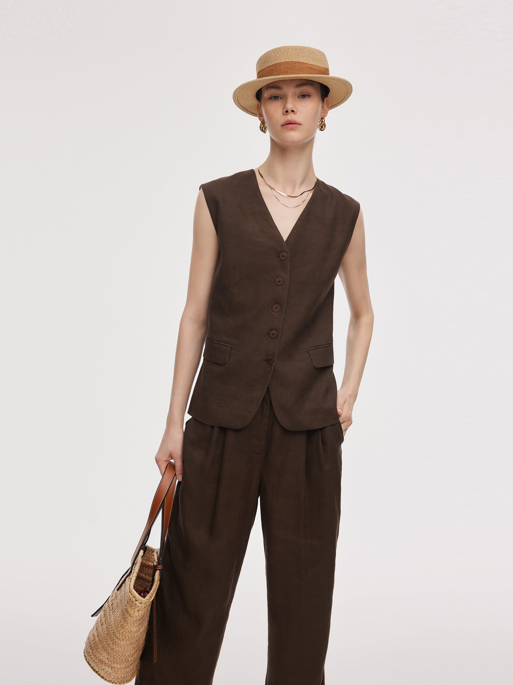 100% Linen Women V-Neck Vest