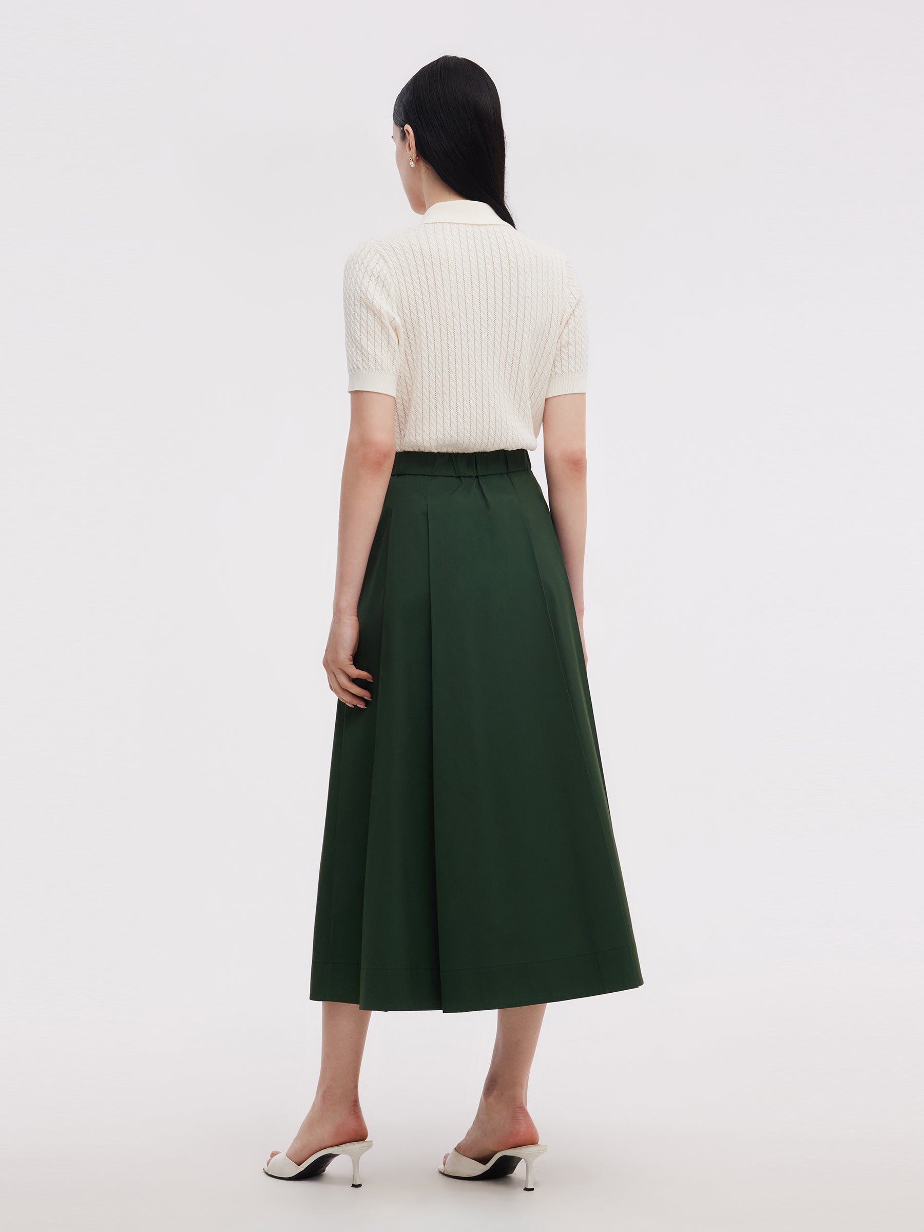 Tencel Blend Openwork Women Knit Polo Top