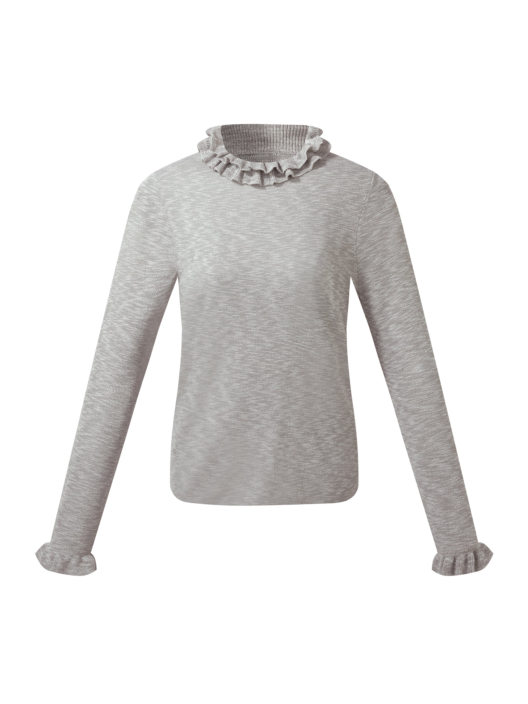 Ruffle Neckline Women Knit Top