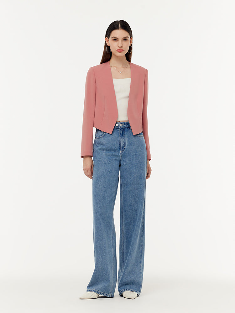 Acetate Collarless Women Crop Blazer