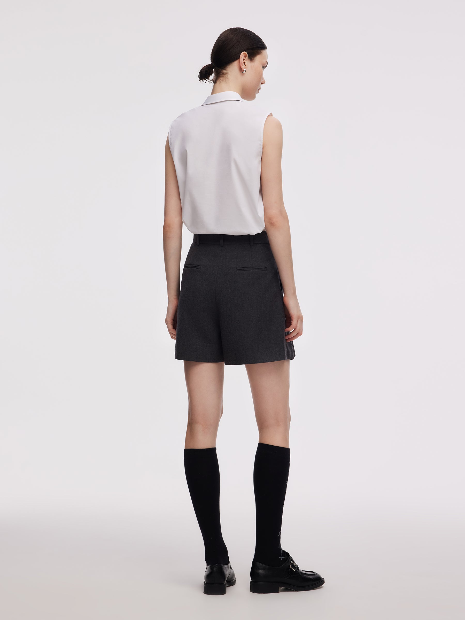 Worsted Wool Blend Pleated A-Line Women Culotte Skirt