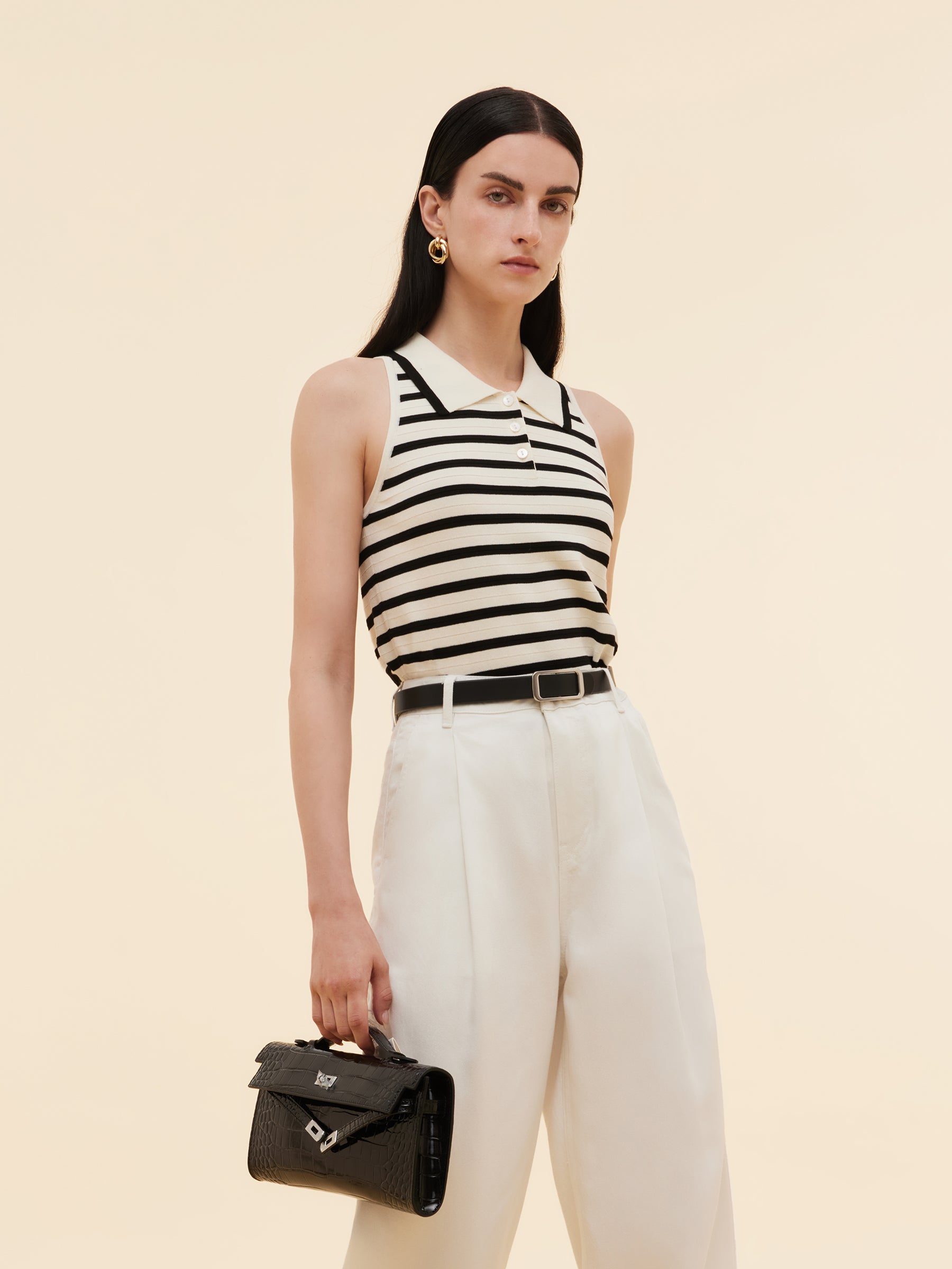 Tencel Blend Stripe Women Knit Tank Top