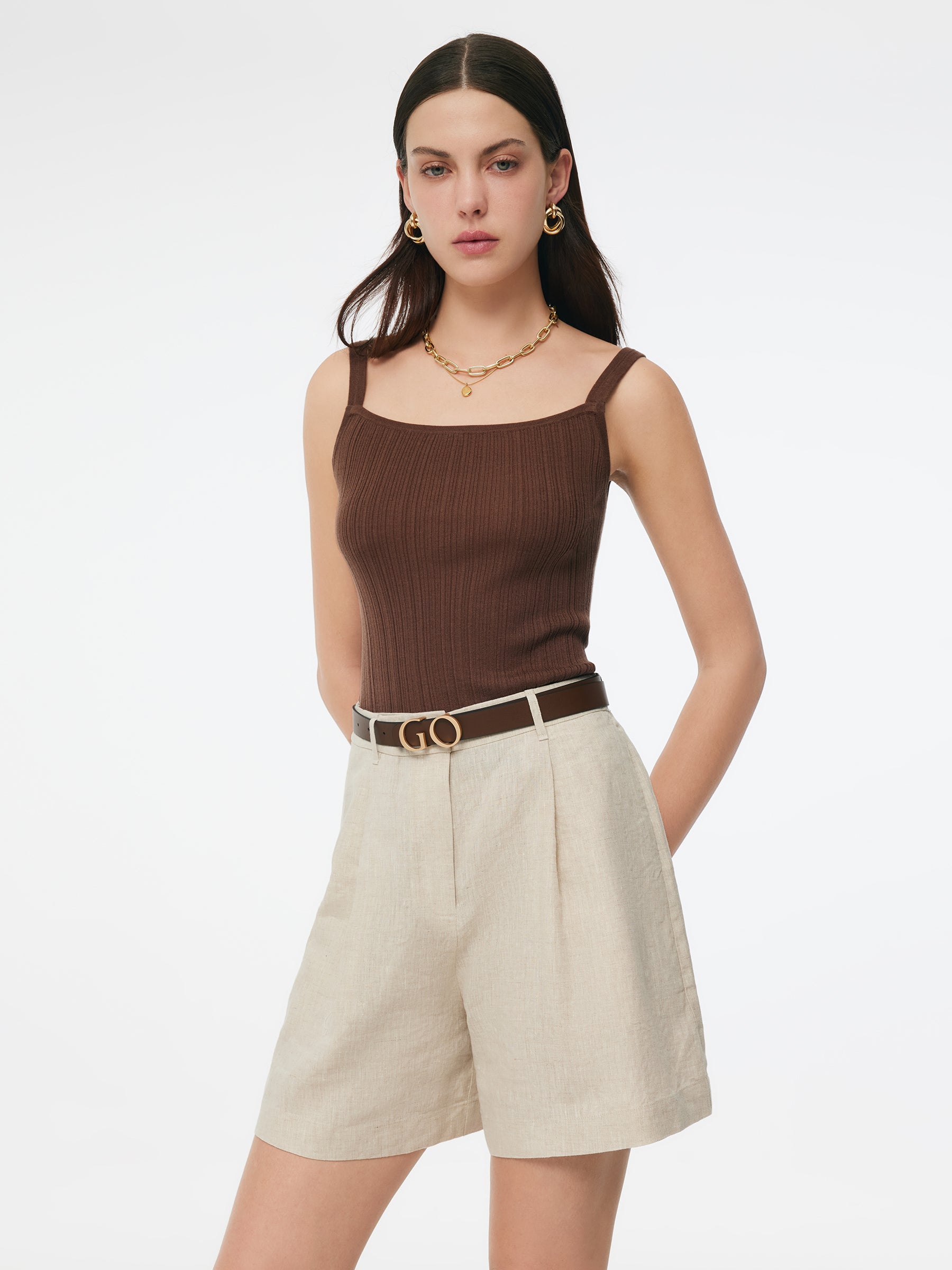 100% Linen Women Pocket Shorts