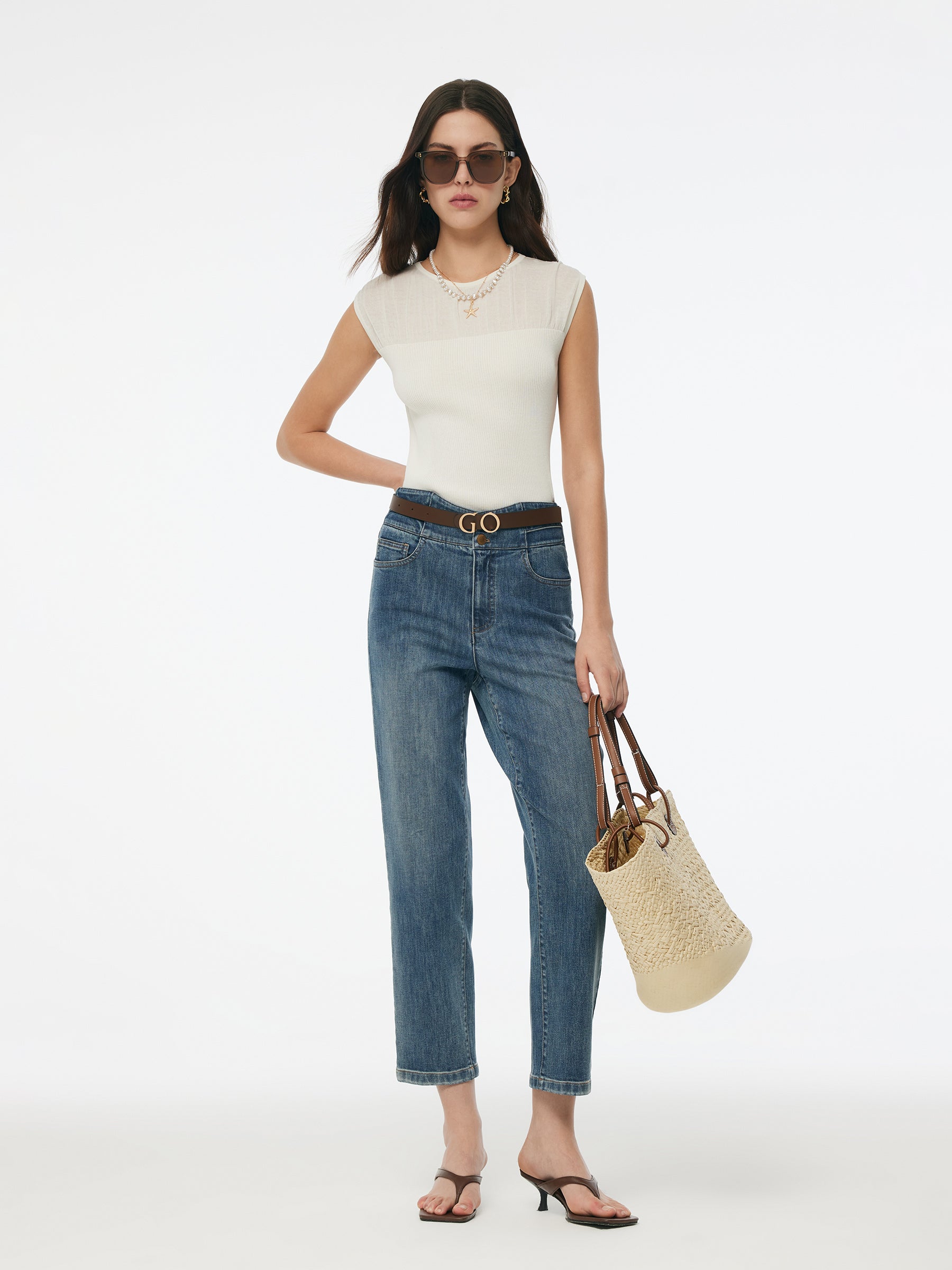 Round Neck Women Patchwork Knit Tank Top