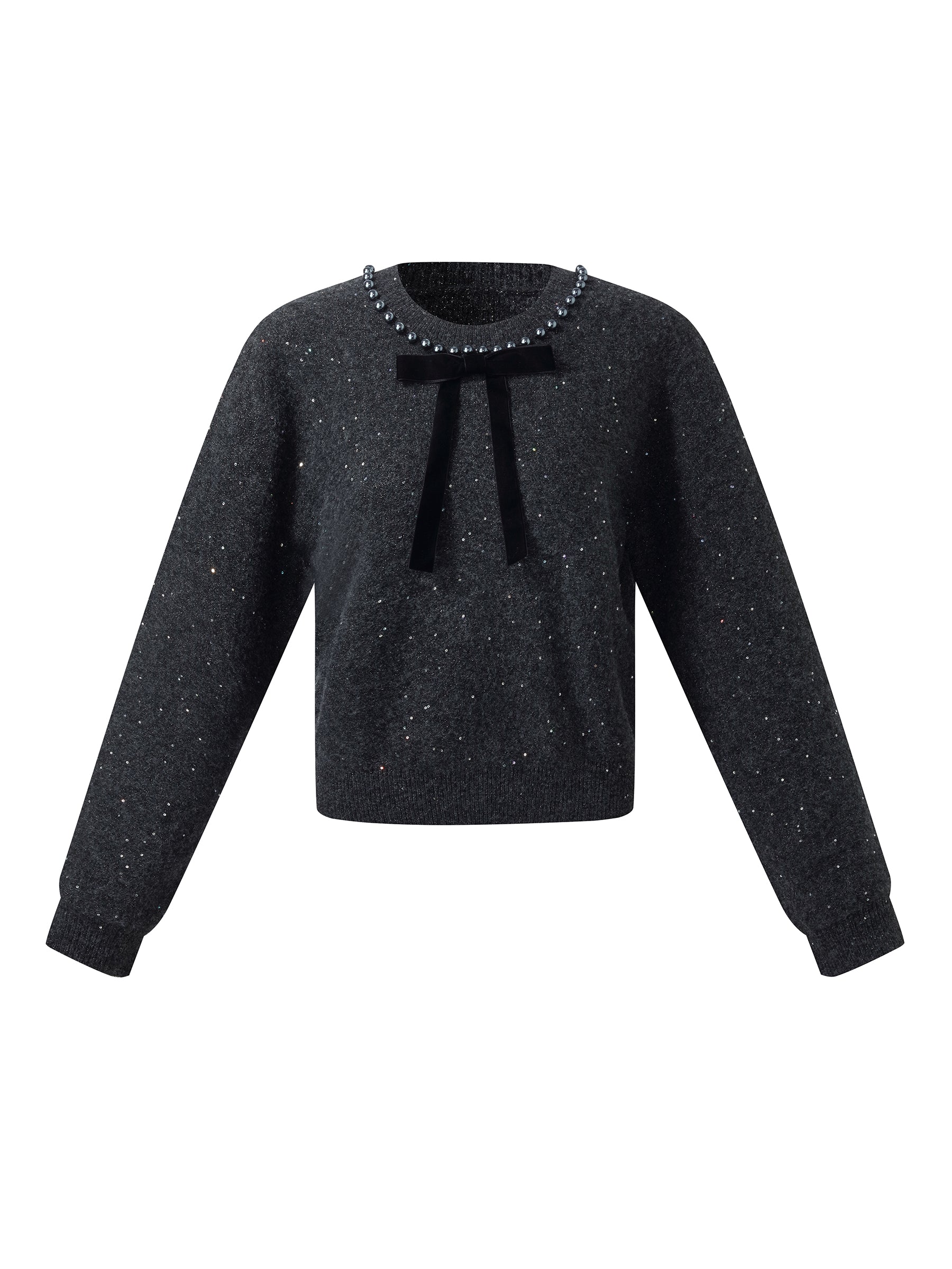 Sequins Beaded Round Neck Women Knit Top
