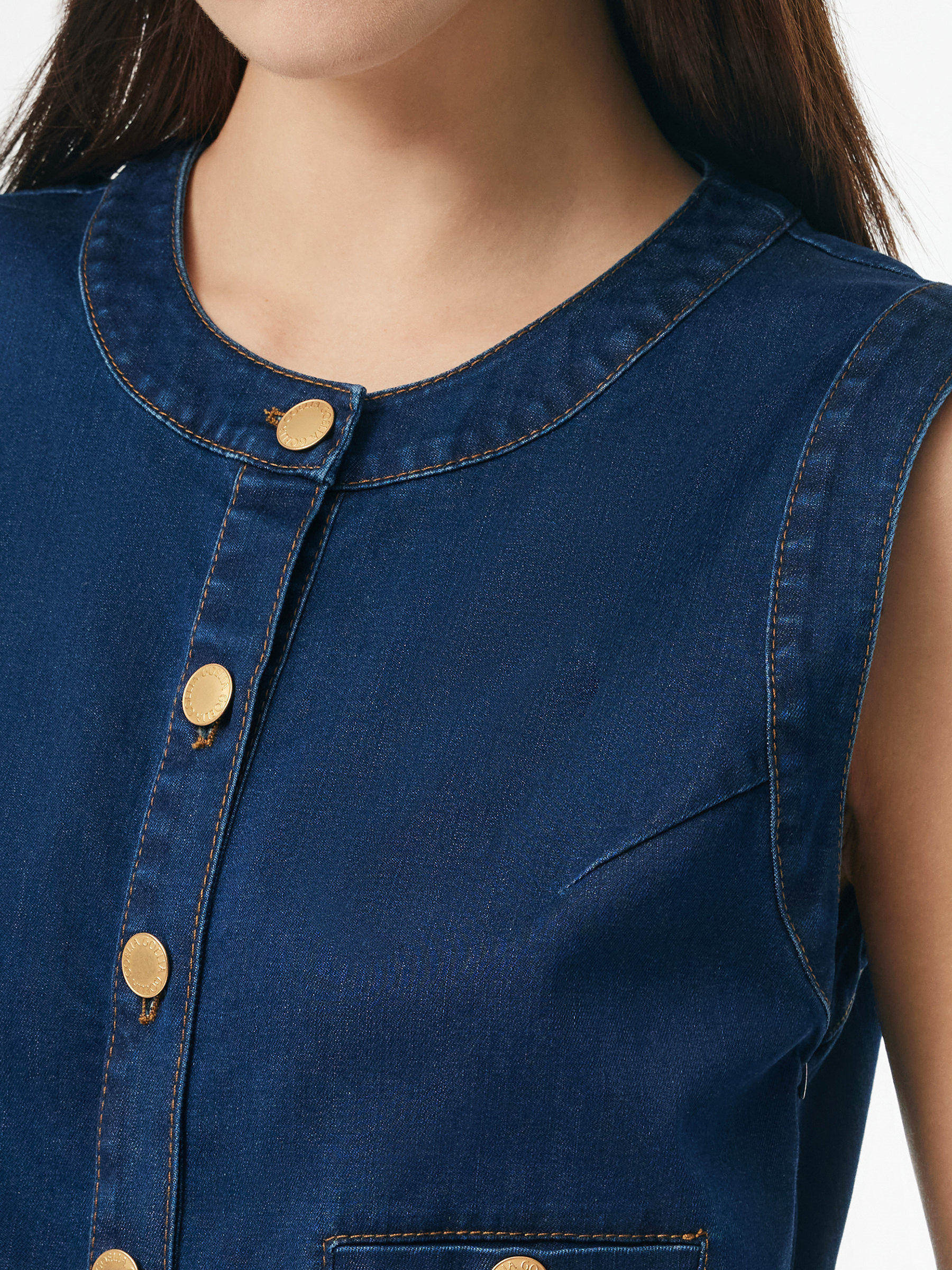Denim Stretch Front Button Women Mini Dress