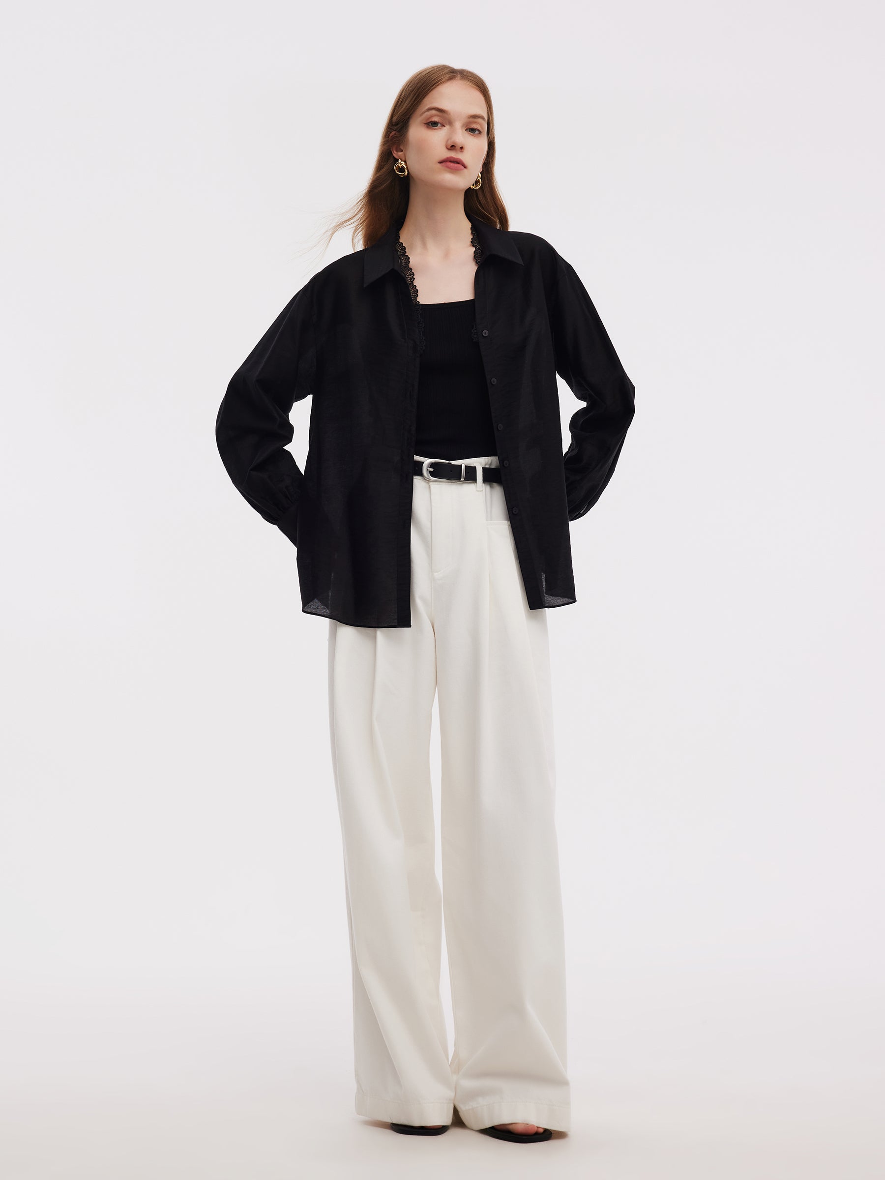 Tencel Blend Lace V-Neck Women Mock Layered Shirt