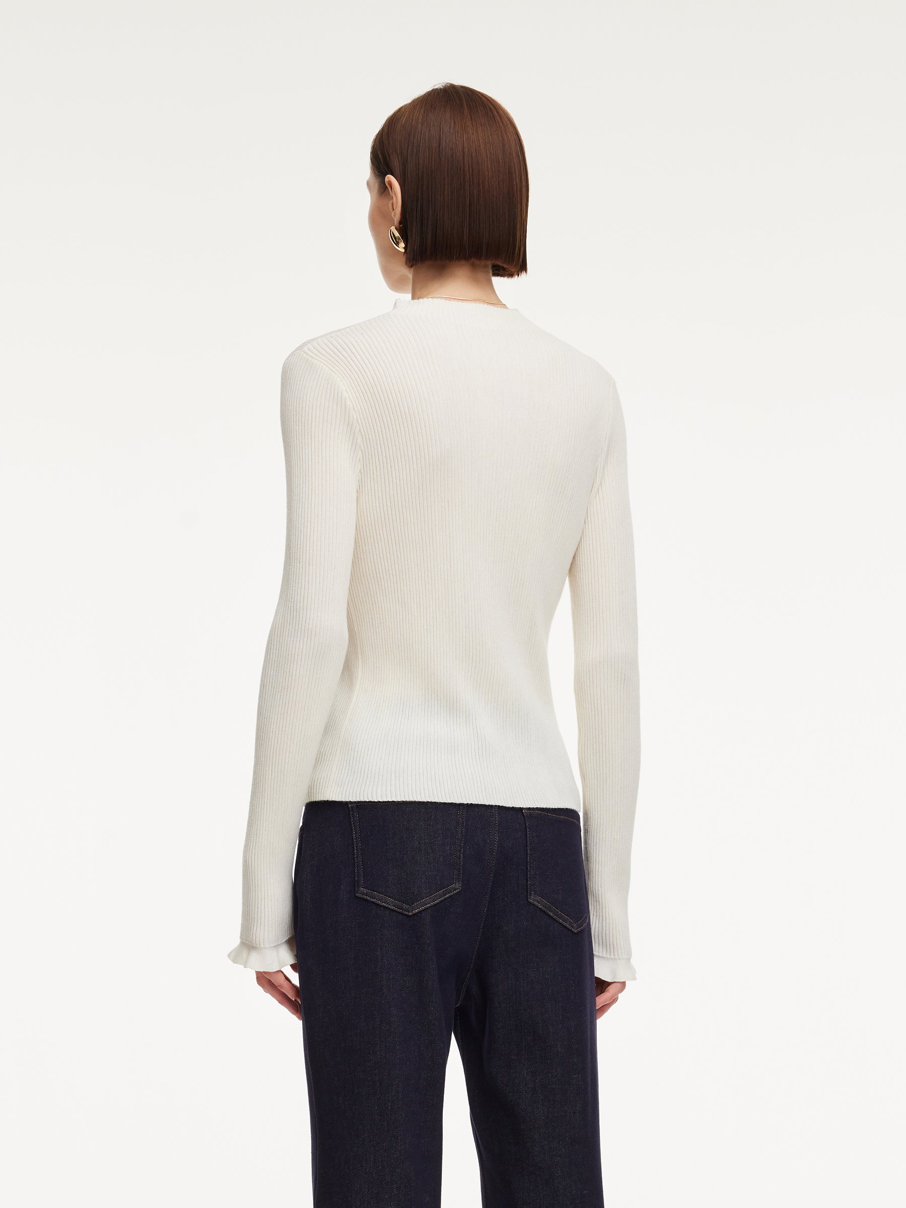 Tencel Wool Blend Mock Neck Women Knit Top