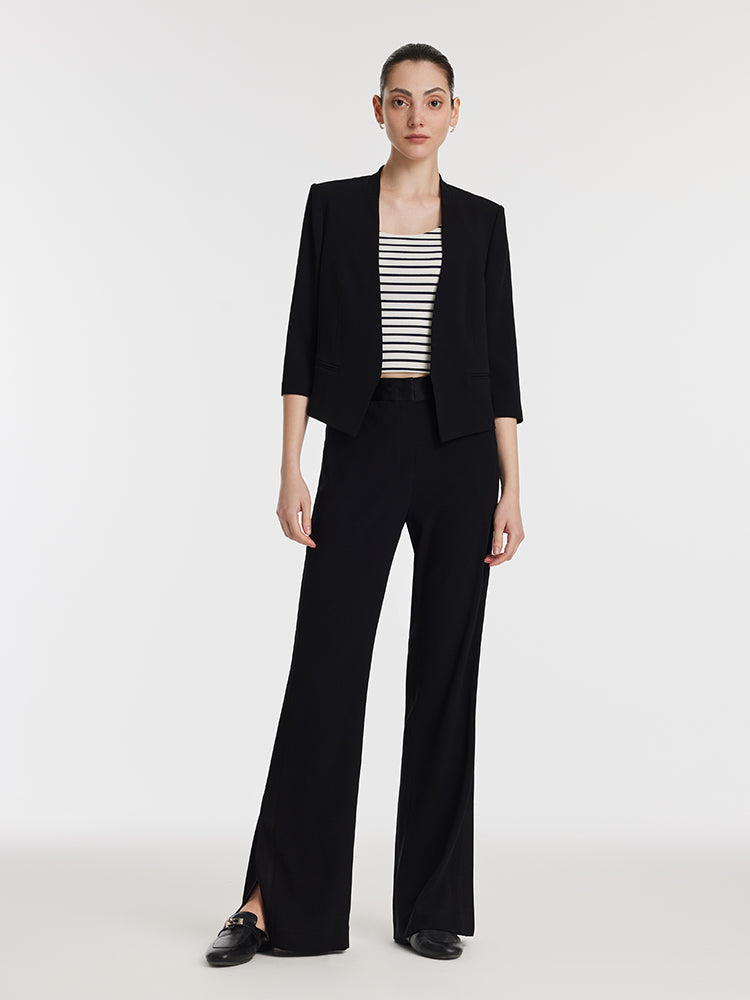 Triacetate 3/4 Sleeves Women Crop Blazer