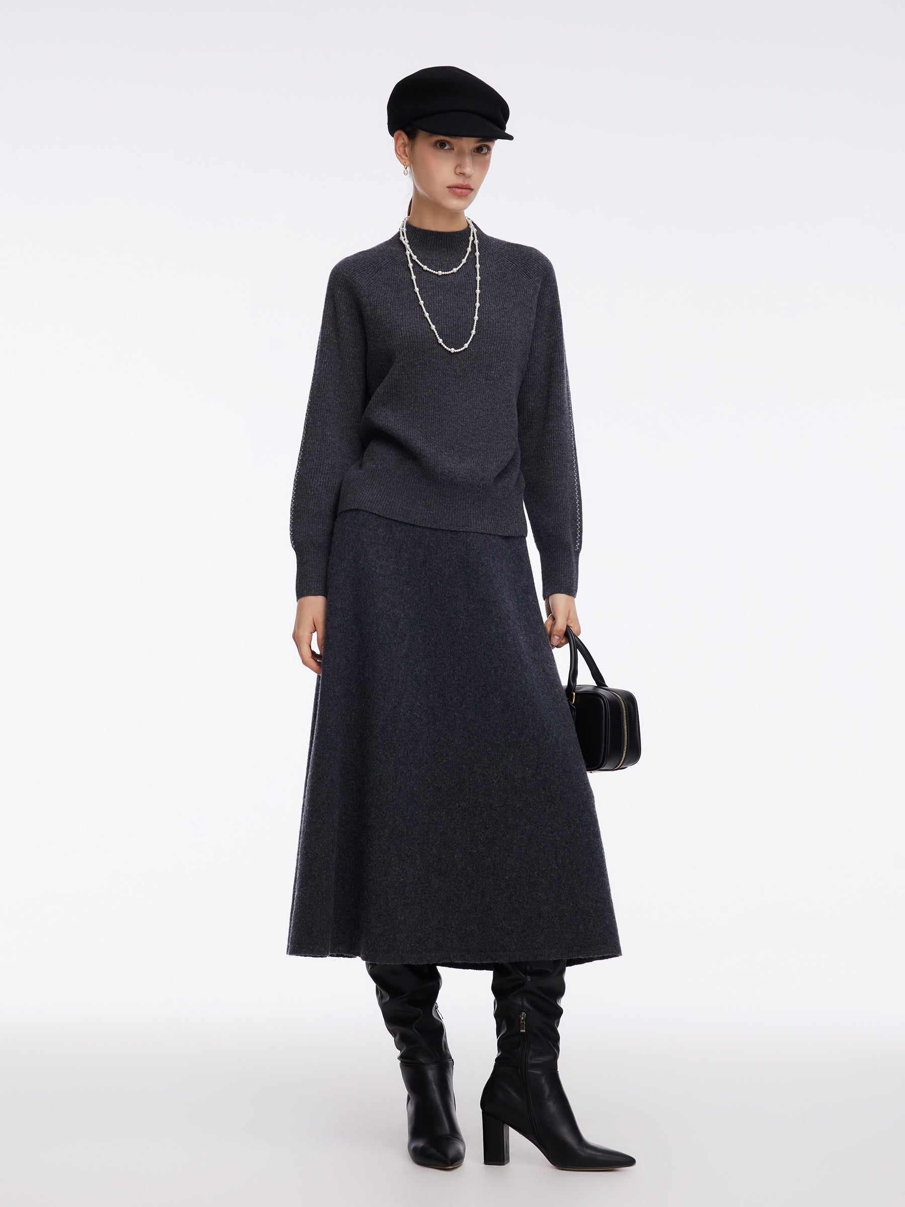 100% Wool Stitch Trim Women Knit Top