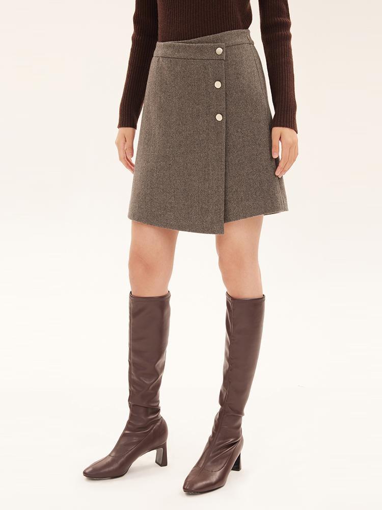 Asymmetric Washable Wool Wrap Skort
