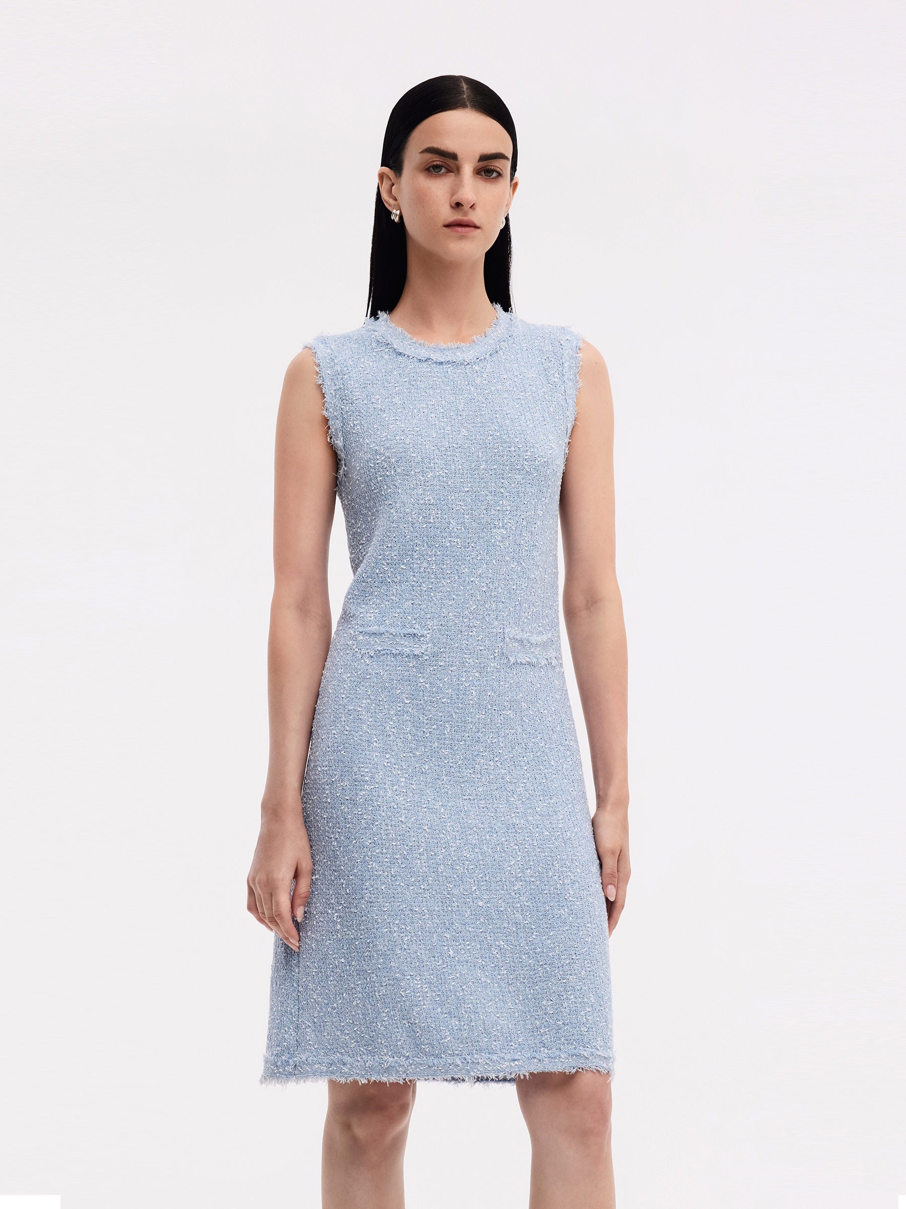 Frayed Edge Sleeveless Women Knit Mini Dress