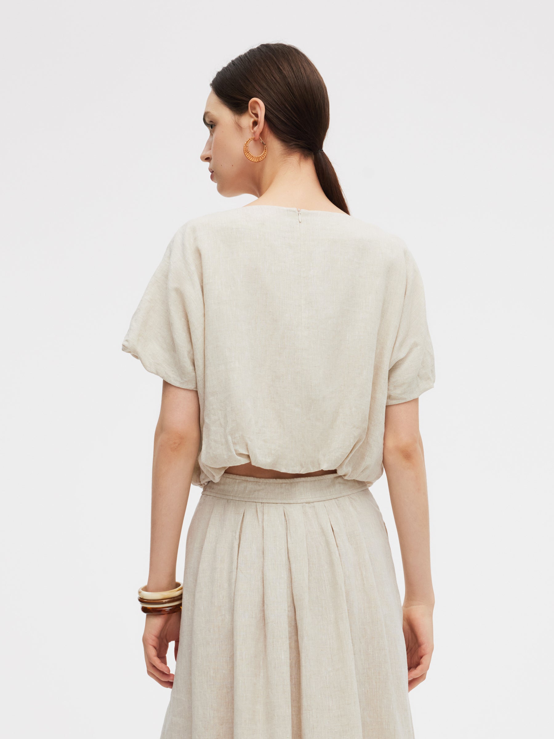 100% Linen Women Bud Sleeve Top