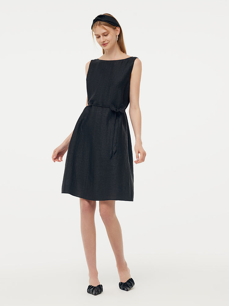 18MM Xiang Yun Silk Women Vest Mini Dress With Belt And Hairband