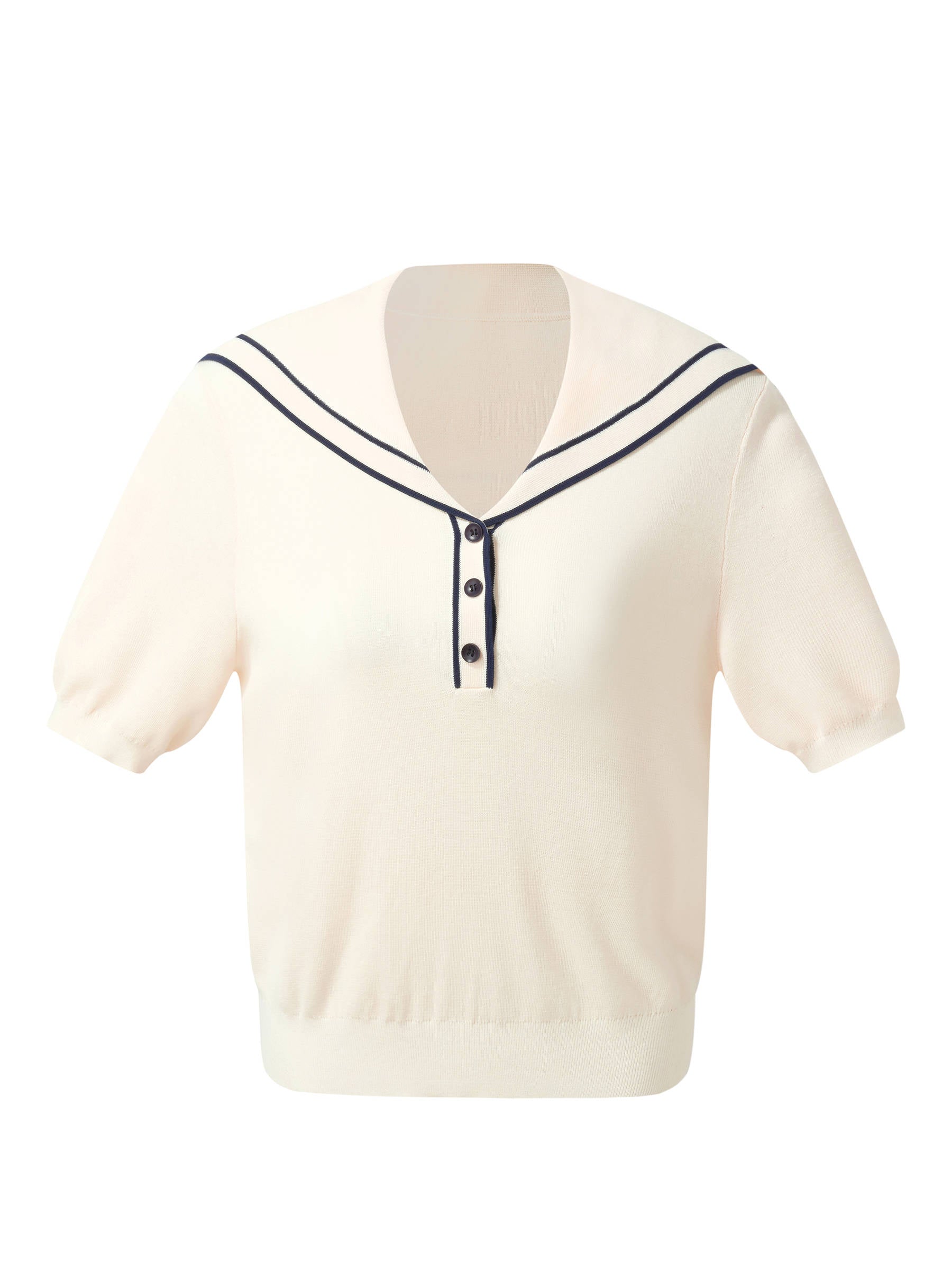 Acetate Cotton Blend Women Sailor Collar Knit Top