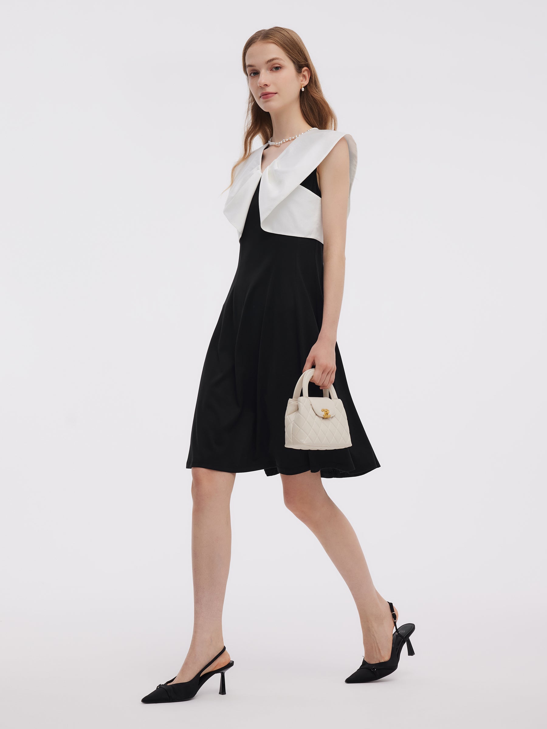 Color Block V-Neck Women Knit Mini Dress