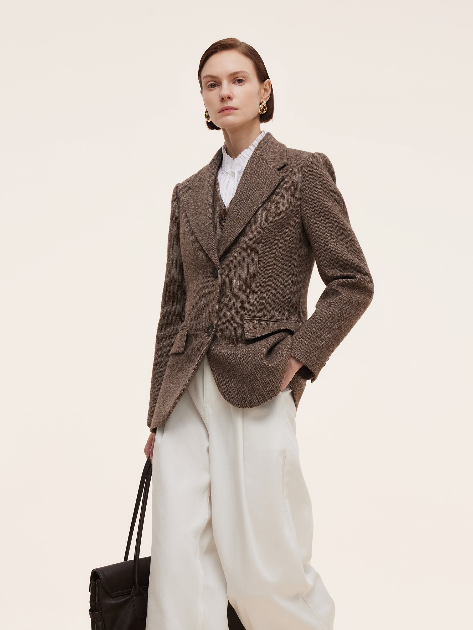 100% Washable Wool Gathered Waist Women Blazer