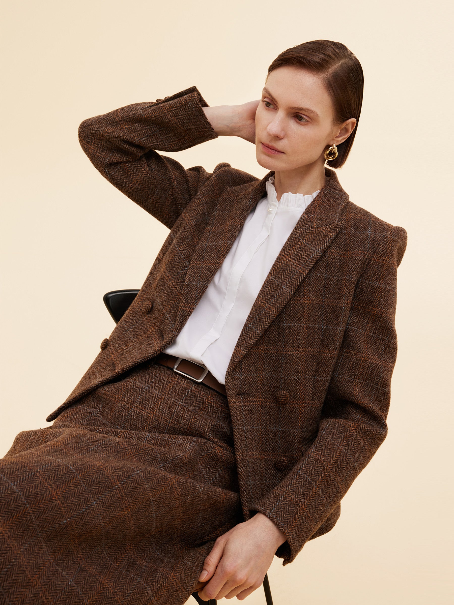 100% Wool Plaid Slim Fit Women Blazer