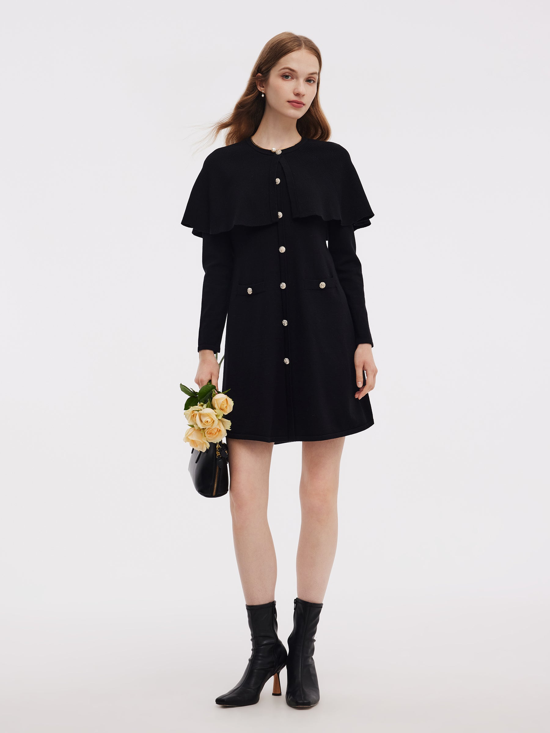 Tencel Blend Capelet Women Knit Mini Dress