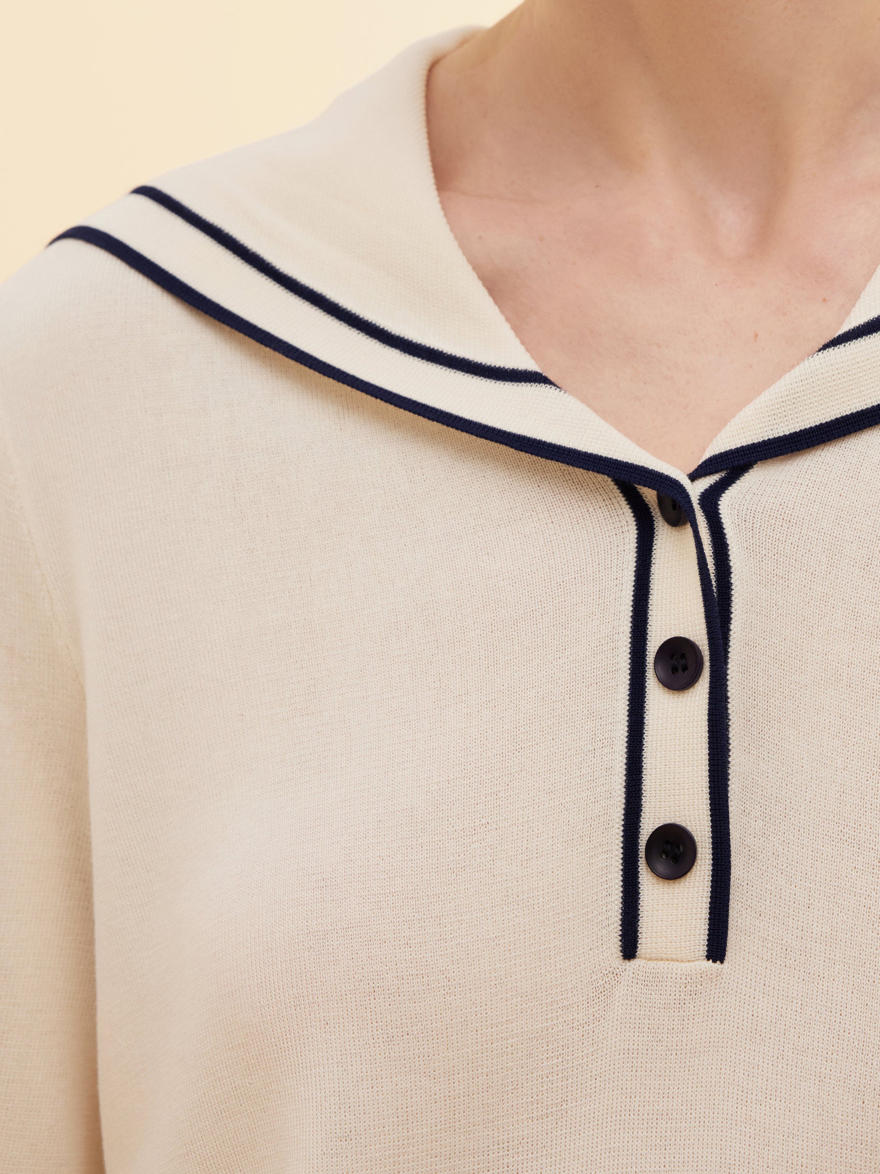Acetate Cotton Blend Women Sailor Collar Knit Top
