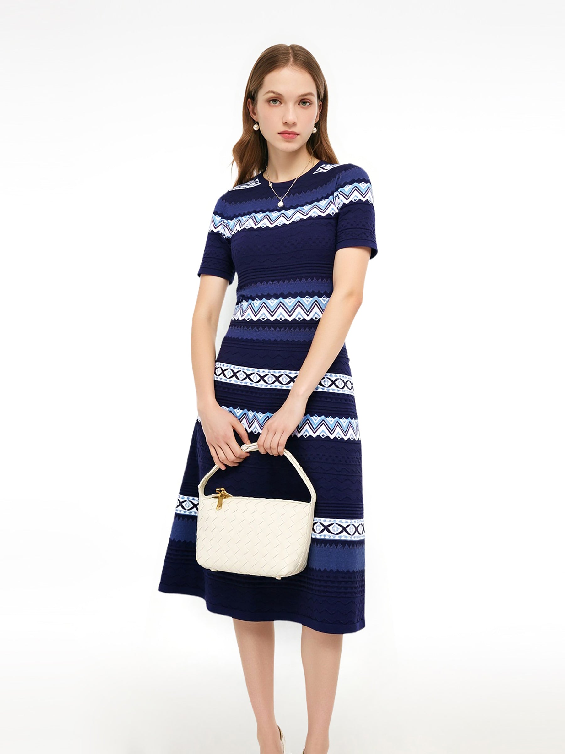 Multicolored Jacquard Women Knit Mini Dress