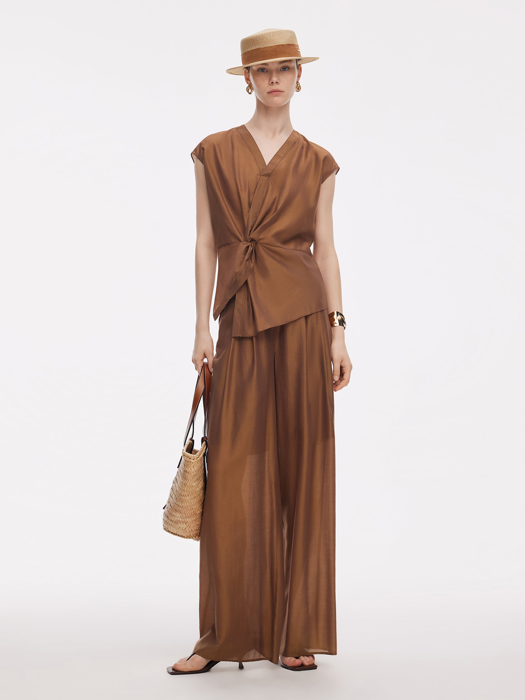 Acetate Modal Blend Twist Front Women Asymmetrical Top