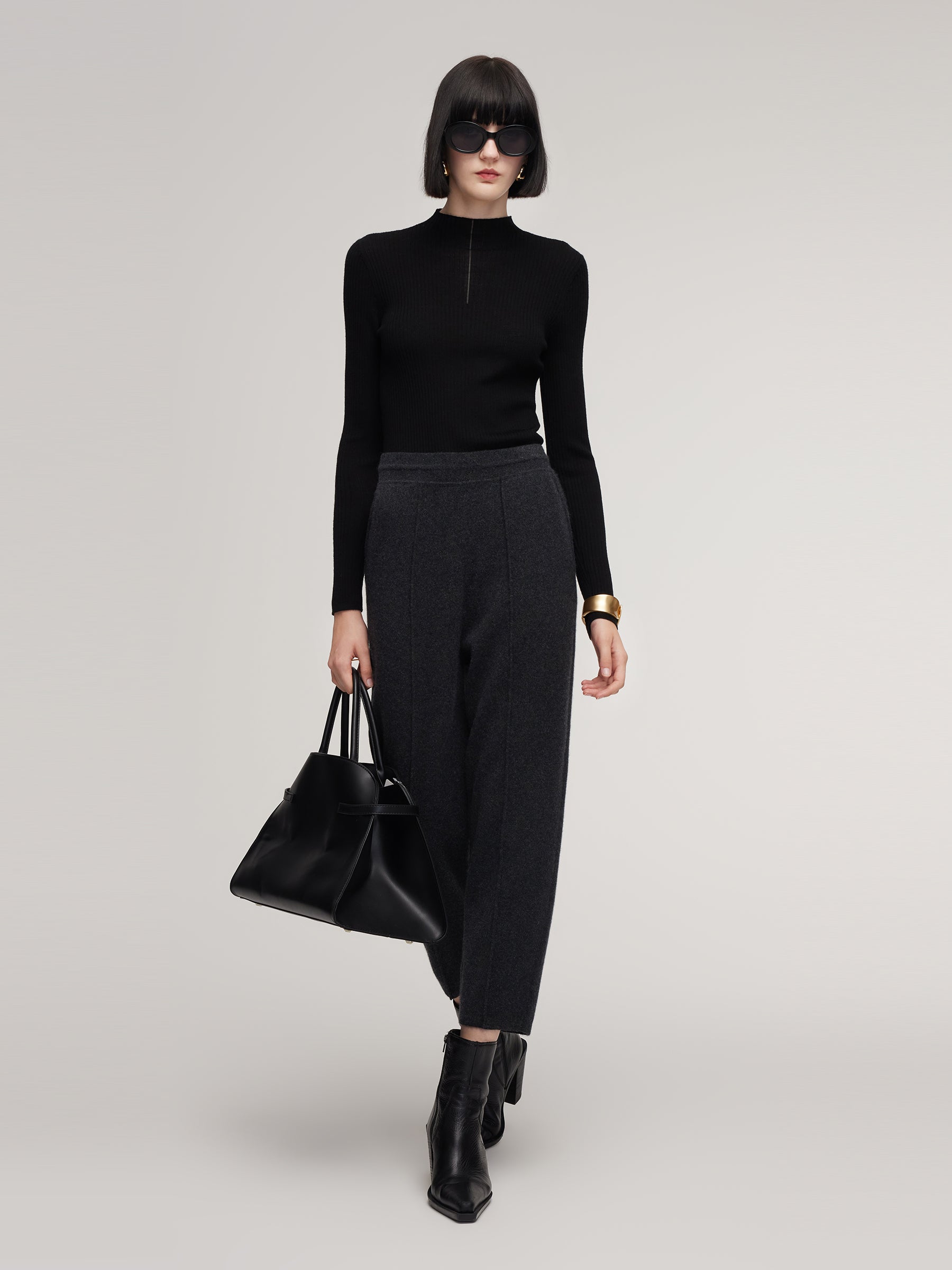 100% Washable Wool Mock Neck Women Knit Top