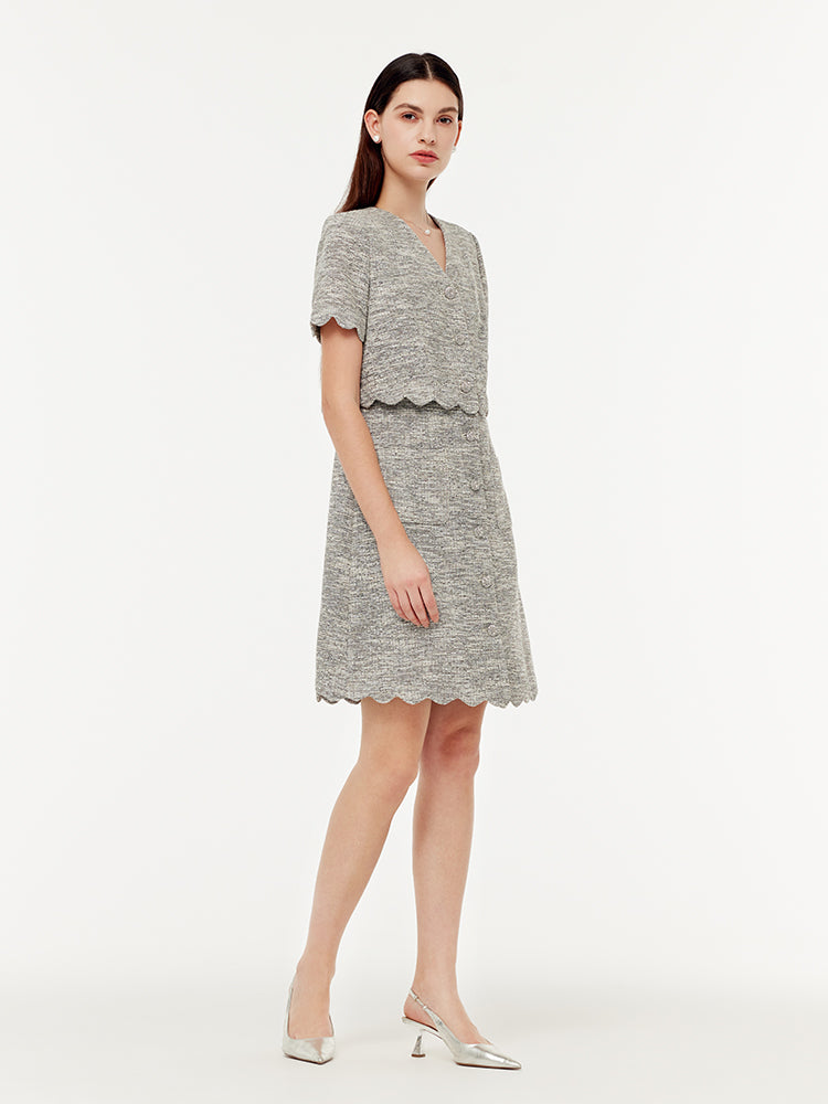 Faux Two-Piece Scallop Hem Women Mini Dress