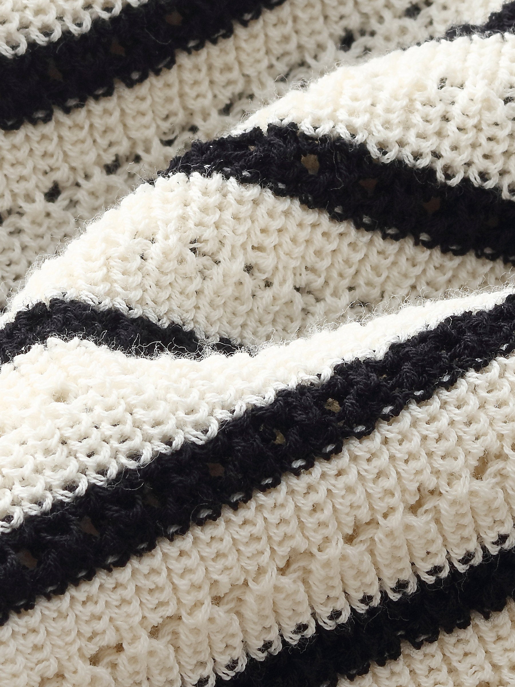 100% Cotton Stripe Women Openwork Knit T-Shirt