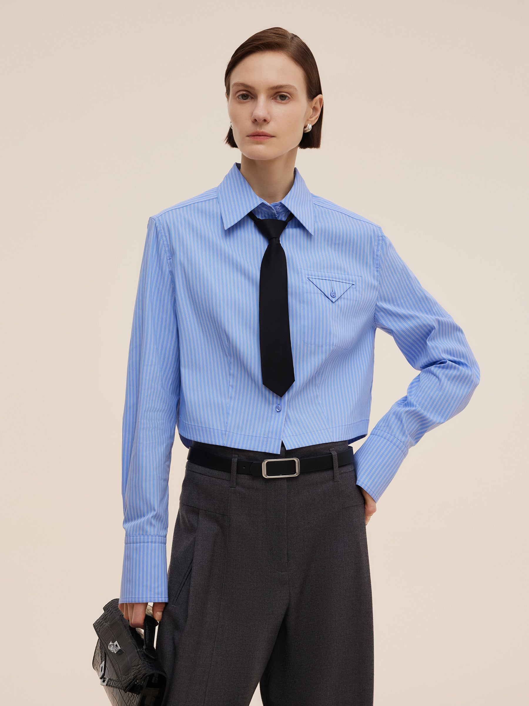 Blue And White Stripe Women Long Sleeve Shirt