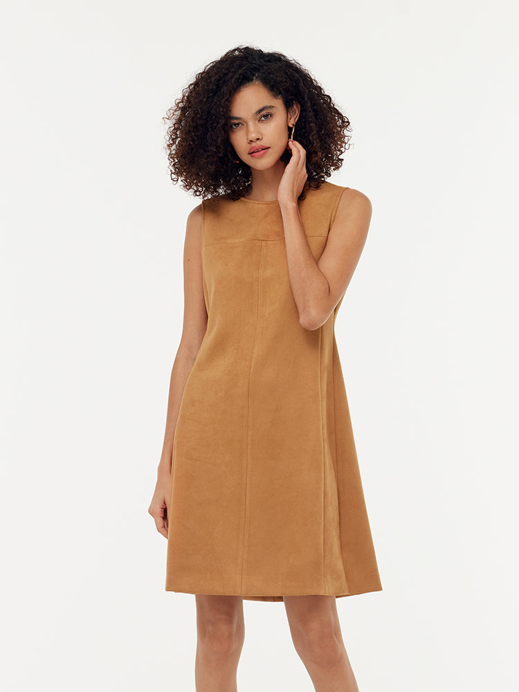 Faux Suede Women Vest Mini Dress