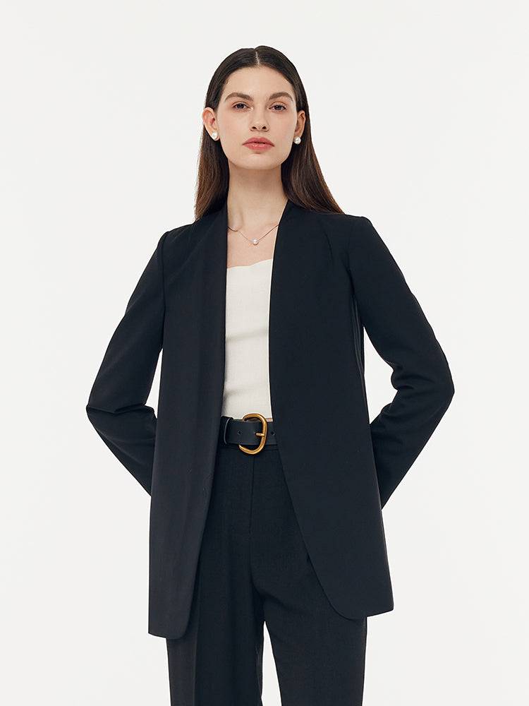 Machine Washable Wool Collarless Unisex Blazer