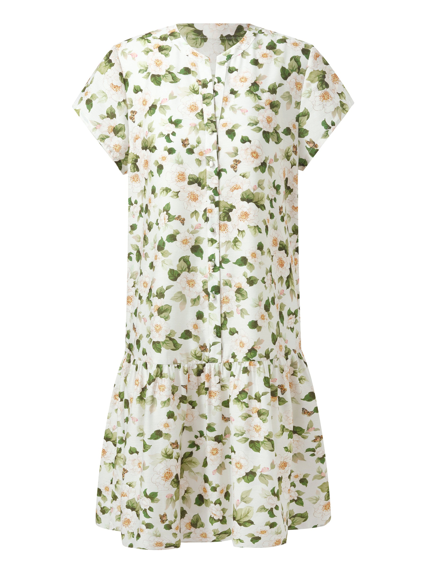 Acetate Blend Floral Print Ruffle Hem Women Mini Dress With Slip Dress