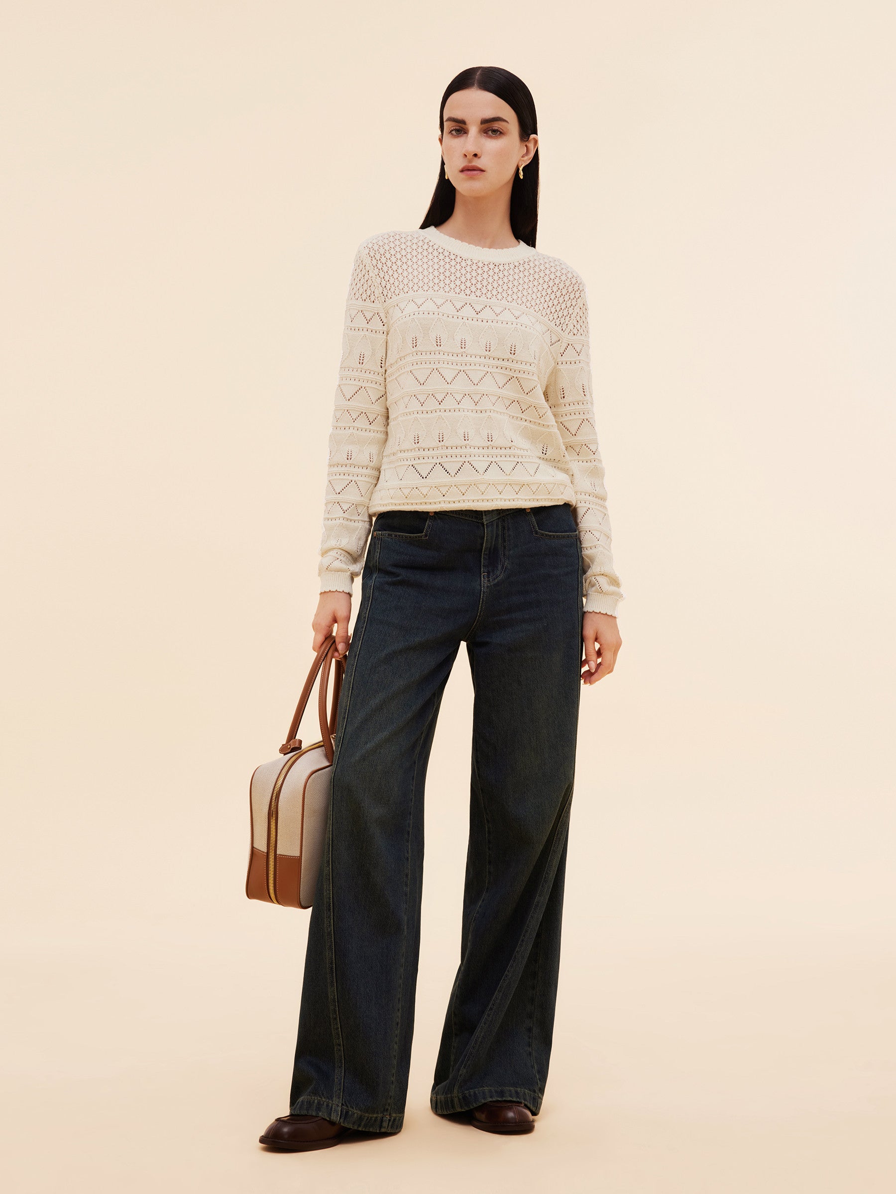 Cotton Sequins Women Open-Knit Top