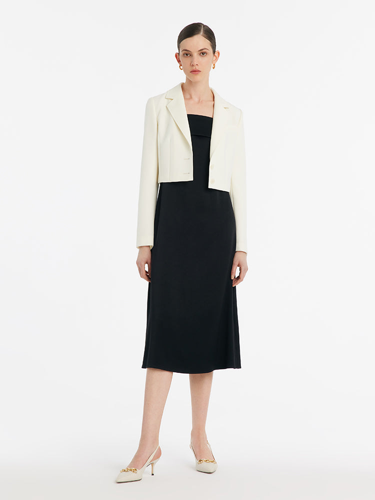 Worsted Wool Lapel Women Crop Blazer