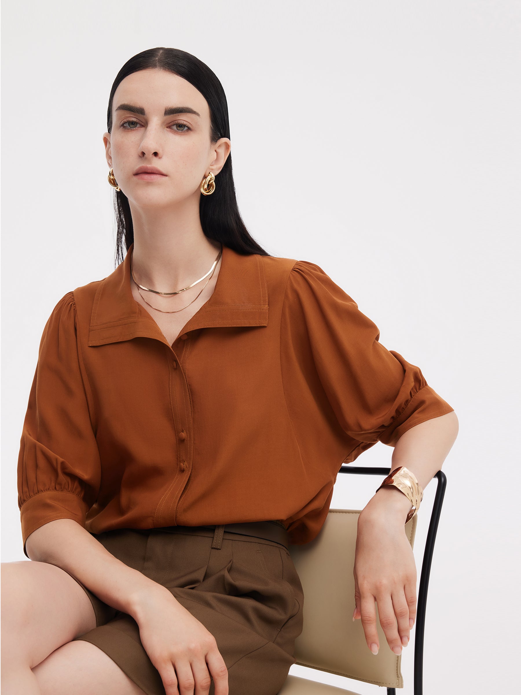 Tencel Acetate Blend Women Loose Shirt