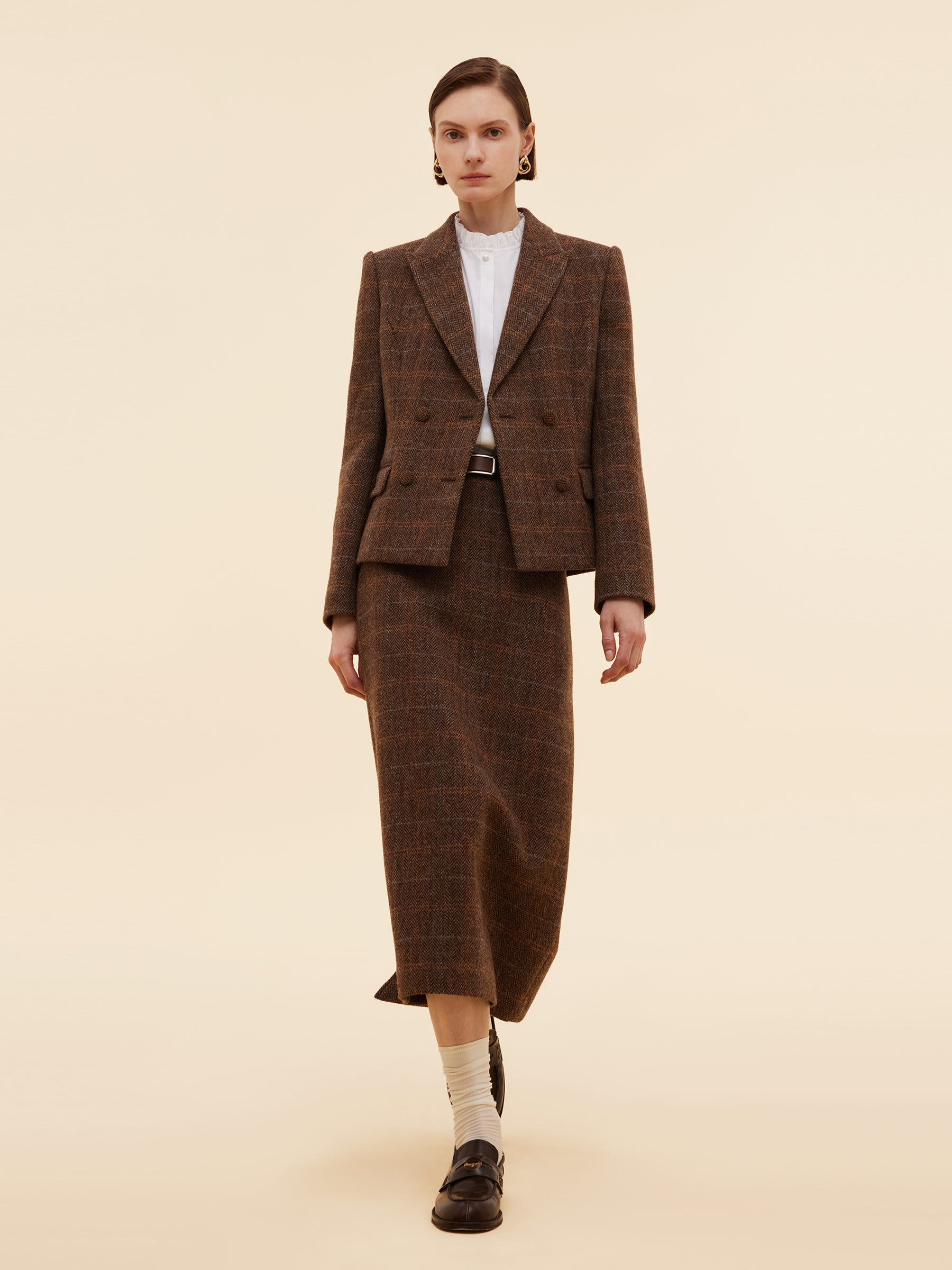 100% Wool Plaid Slim Fit Women Blazer