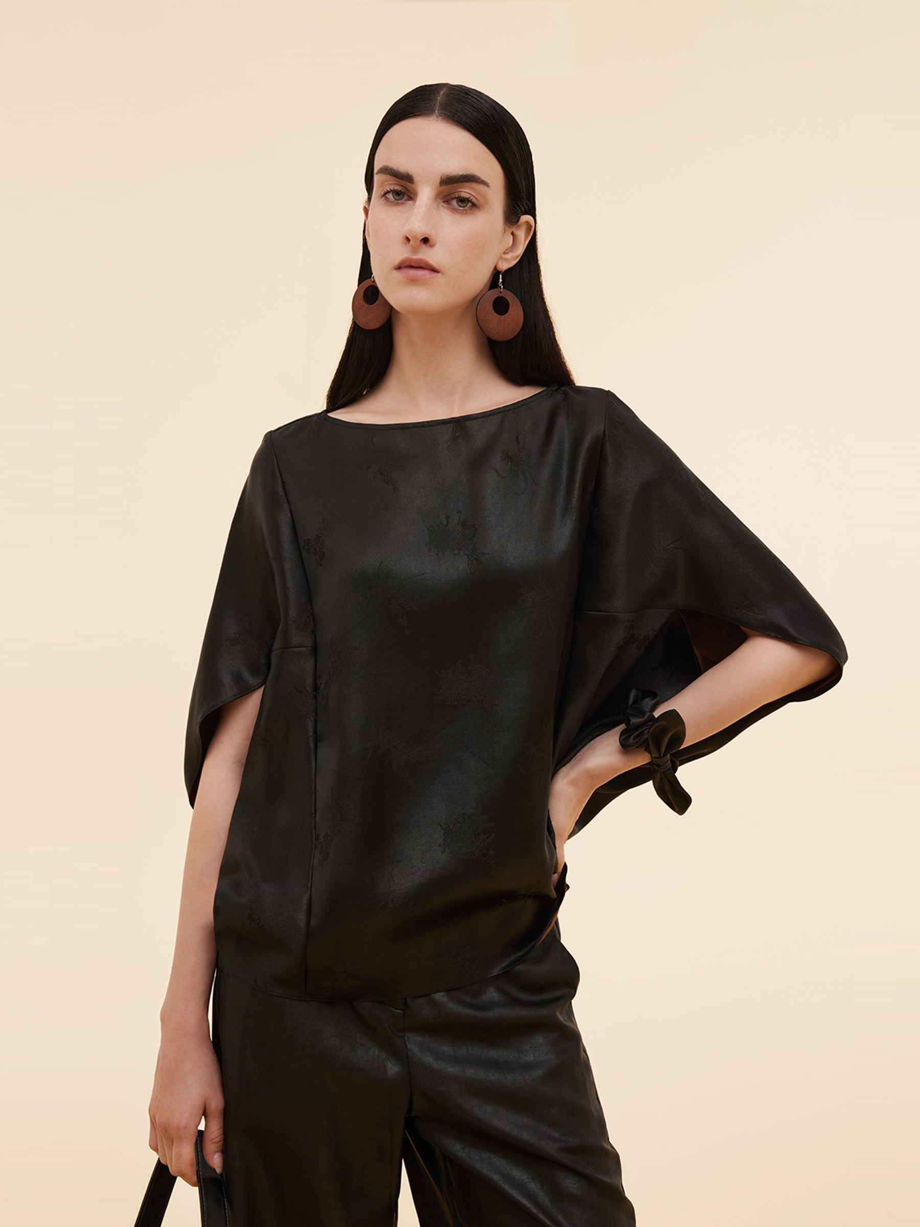 19MM Xiang Yun Silk Jacquard Boat Neck Women Cape Blouse