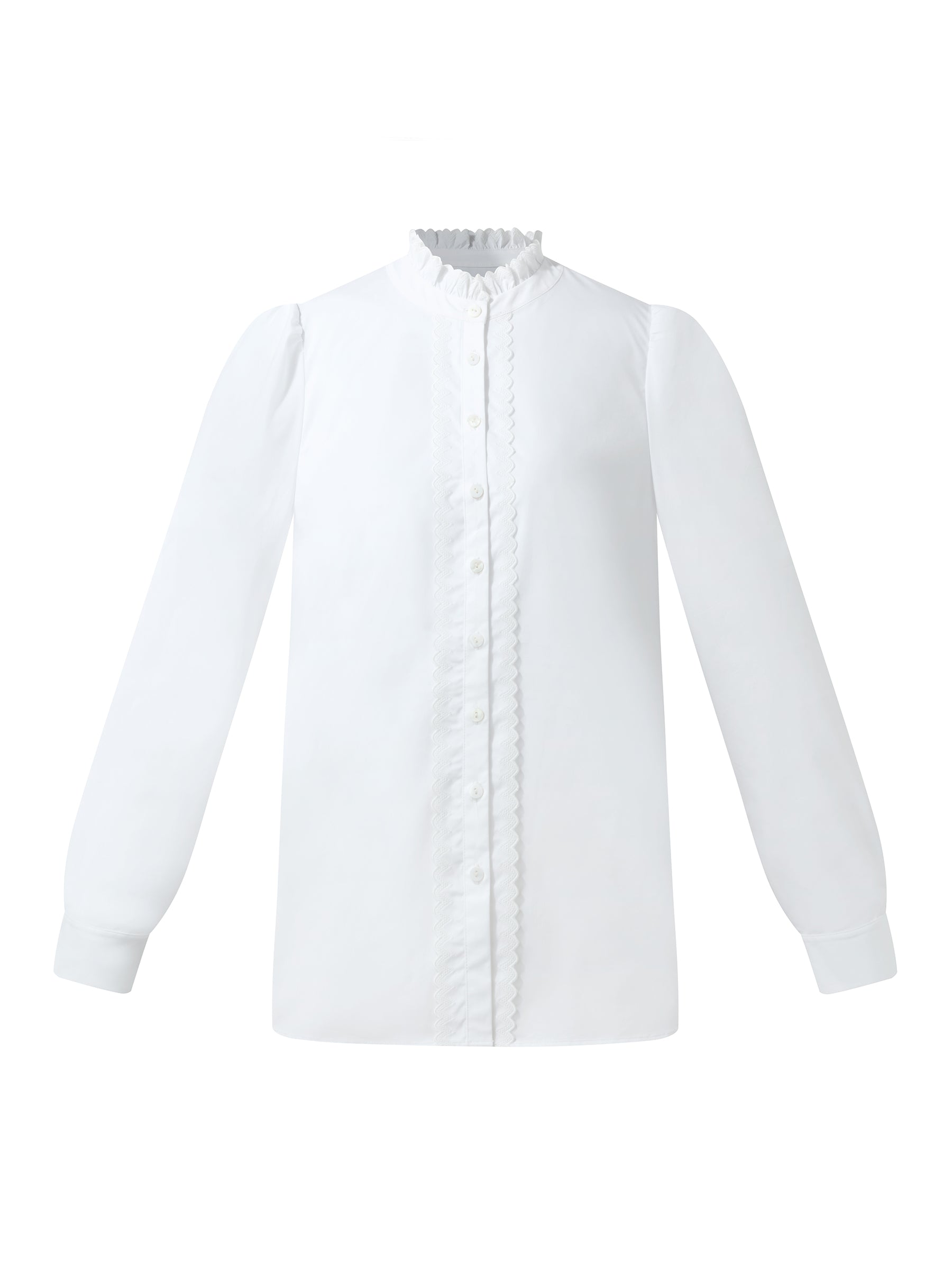 Ruffle Collar Embroidered Placket Women Shirt