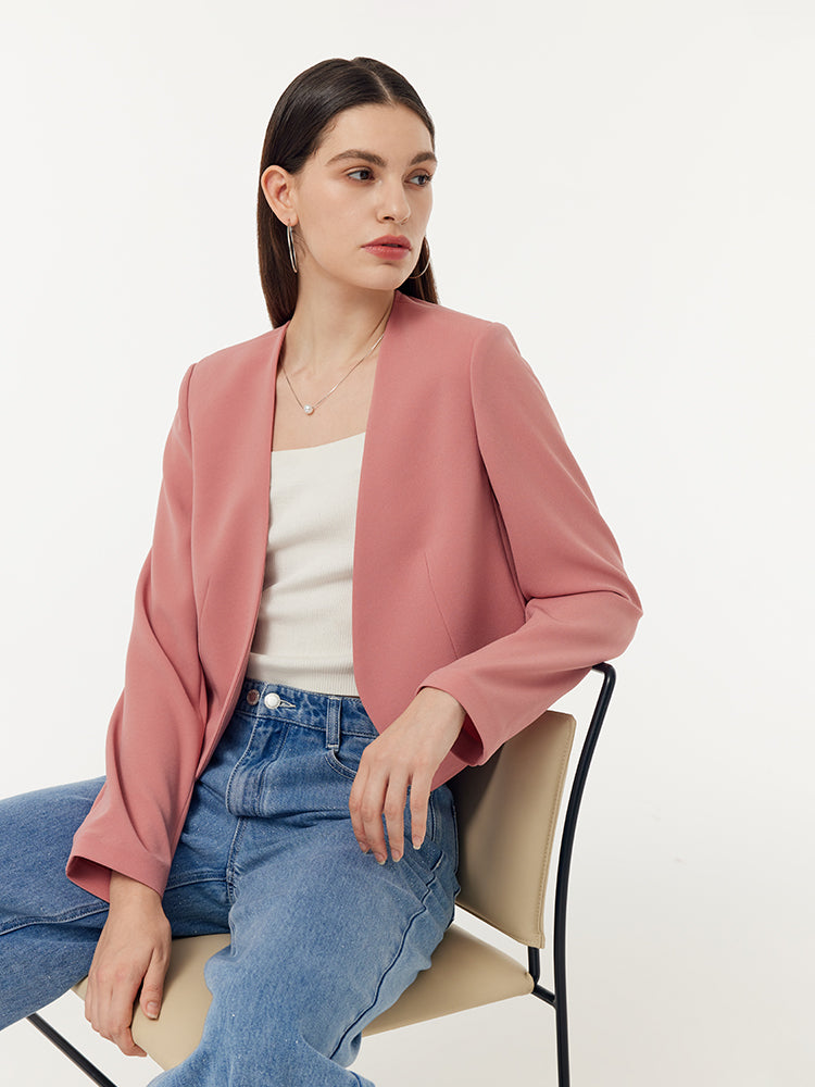 Acetate Collarless Women Crop Blazer