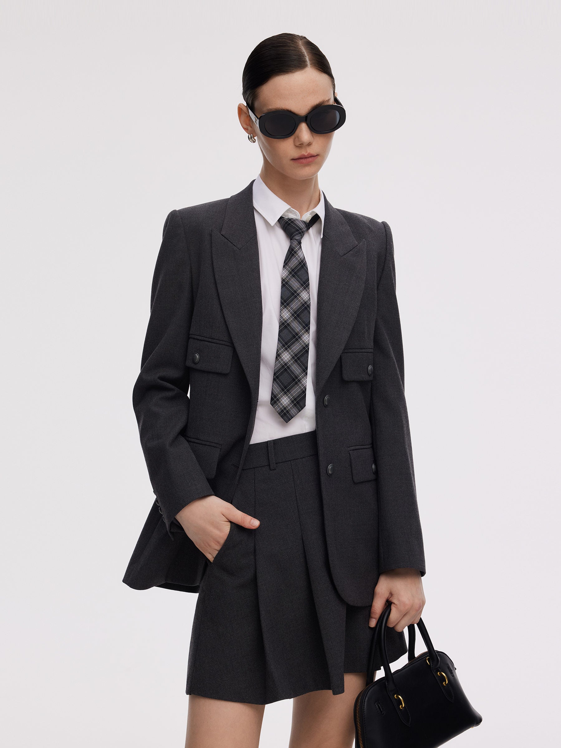 Worsted Wool Blend Notched Collar Women Blazer