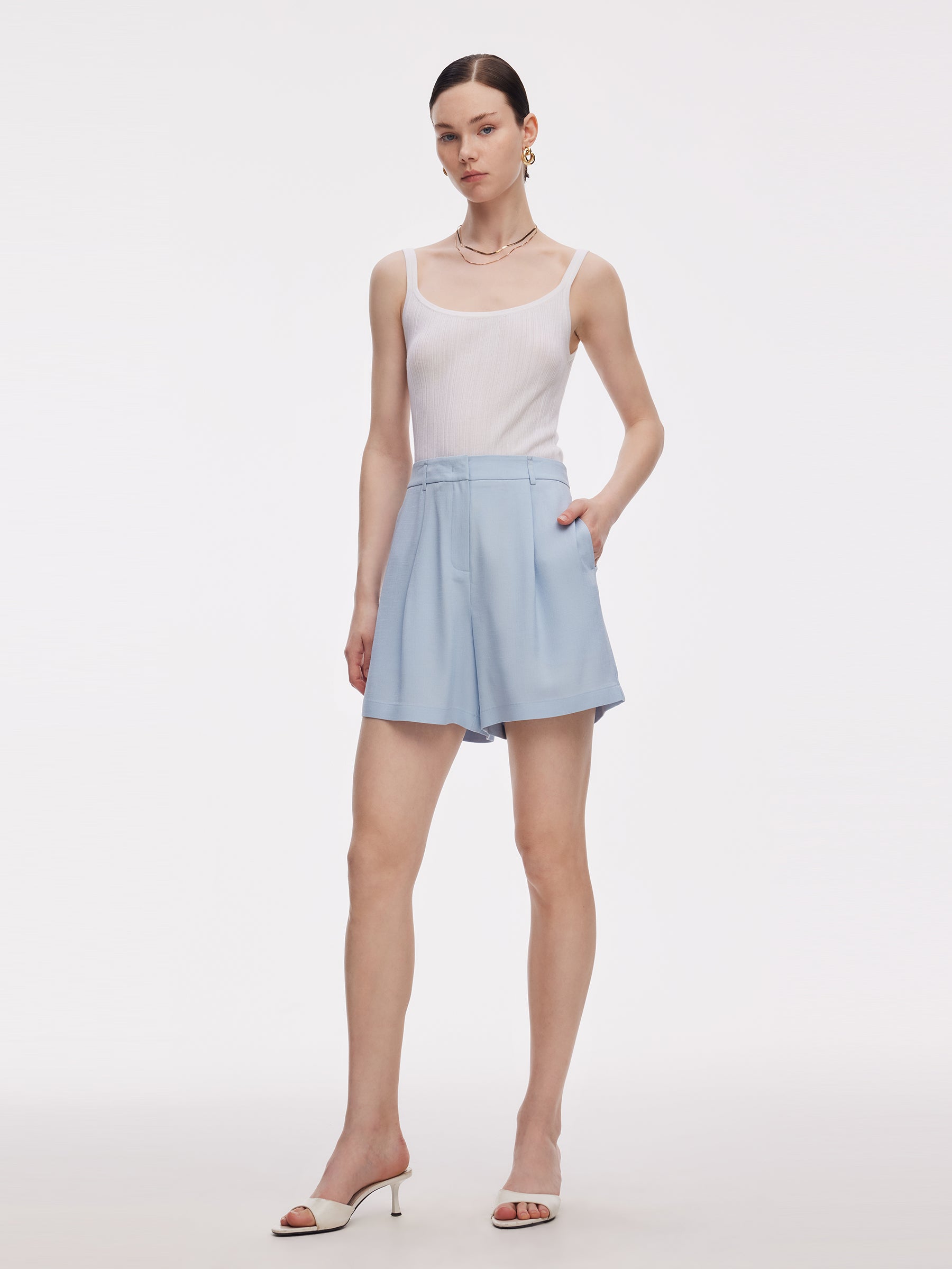 100% Acetate Adjustable Waist Women Shorts