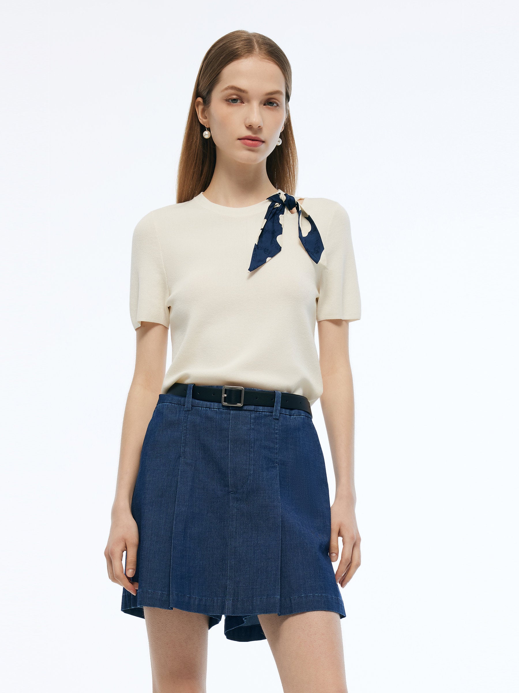 Tencel Blend Cut Out Women Knit Top