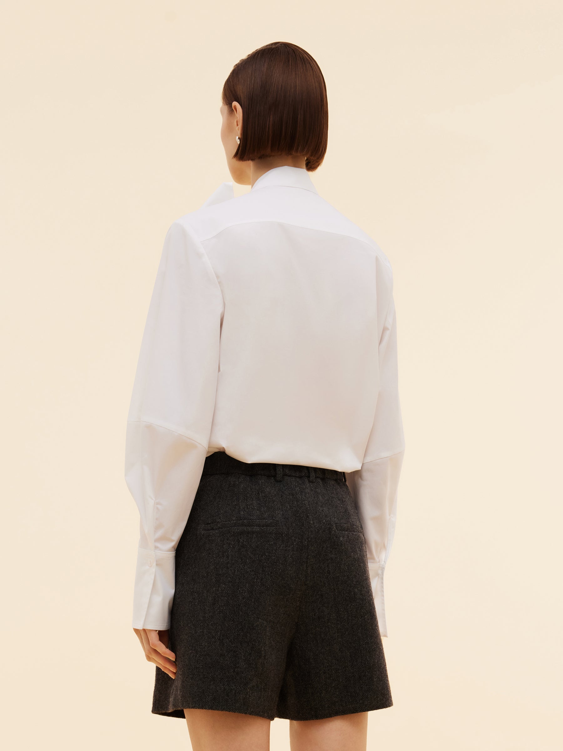 Bow Tie Front Balloon Sleeve Women Loose Shirt